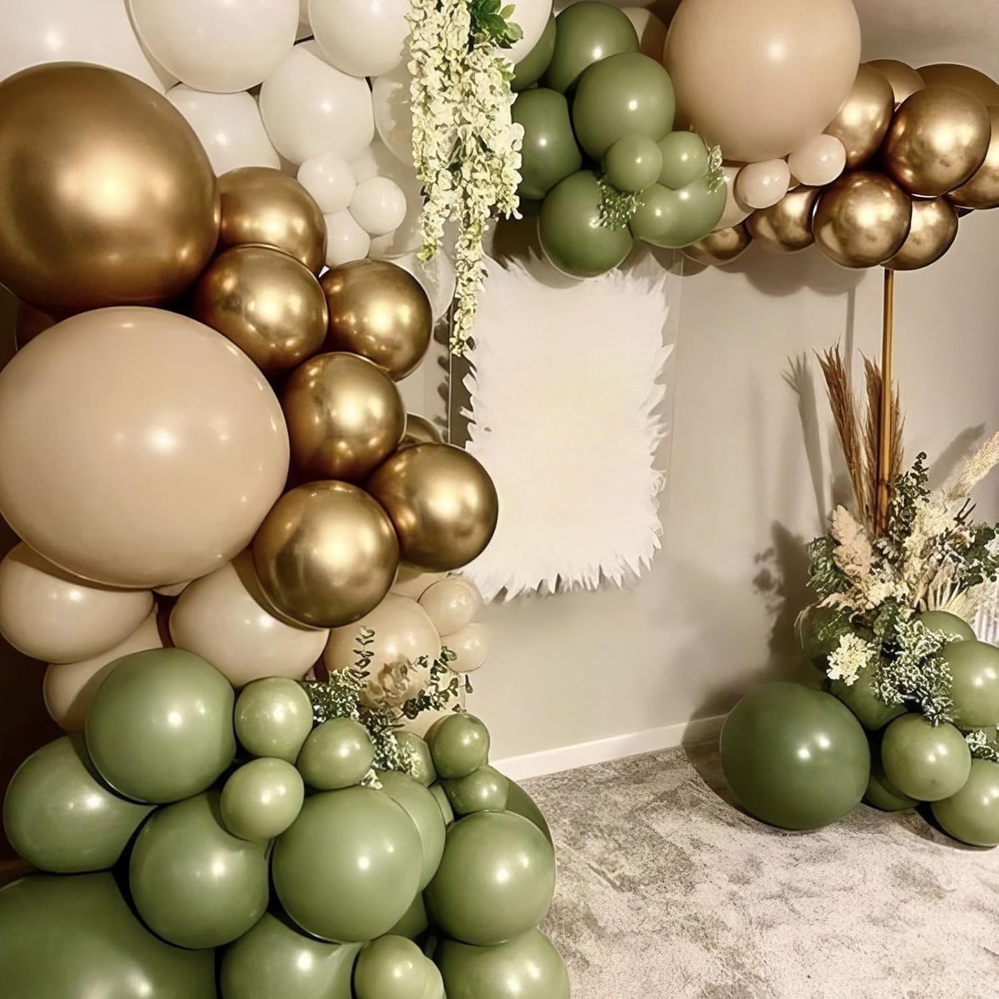 Green Brown Gold Balloons, 50PCS Green and Brown Balloons, Sage Metallic Gold Coffee Balloon for Birthday Baby Shower Safari Jungle Nature Forest Theme Party Wedding Bachelorette Decorations