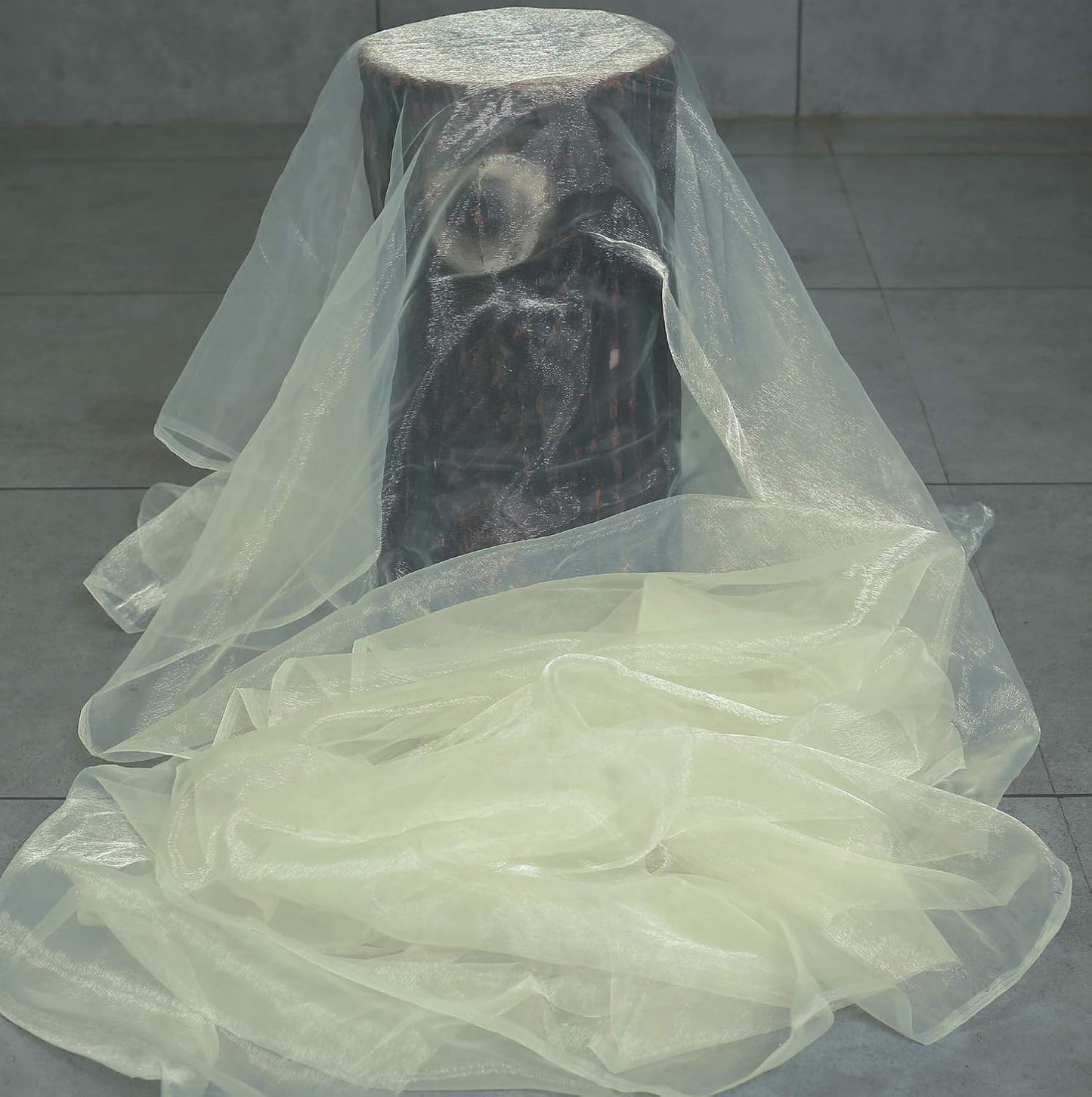 VDS Ivory Organza Fabric, 30 Yards Continuous, 45” Wide, Wedding Party Decoration Iridescent Crystal Sheer Shiny Organza Tulle Bridal Dress DIY Crafts Costume Sewing Backdrop Arch Cloth