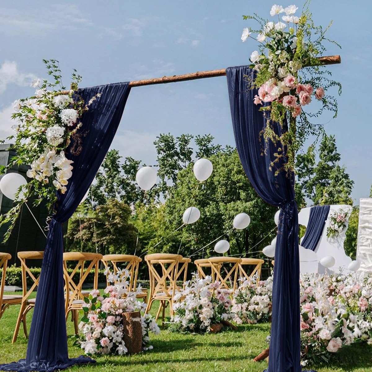 Navy Blue Wedding Arch Draping Fabric 29" x 20 FT Navy Wedding Drapes for Backdrop Sheer Curtains Drapes for Romantic Bridal Baby Shower Ceremony Birthday Party Fall Outdoor Events