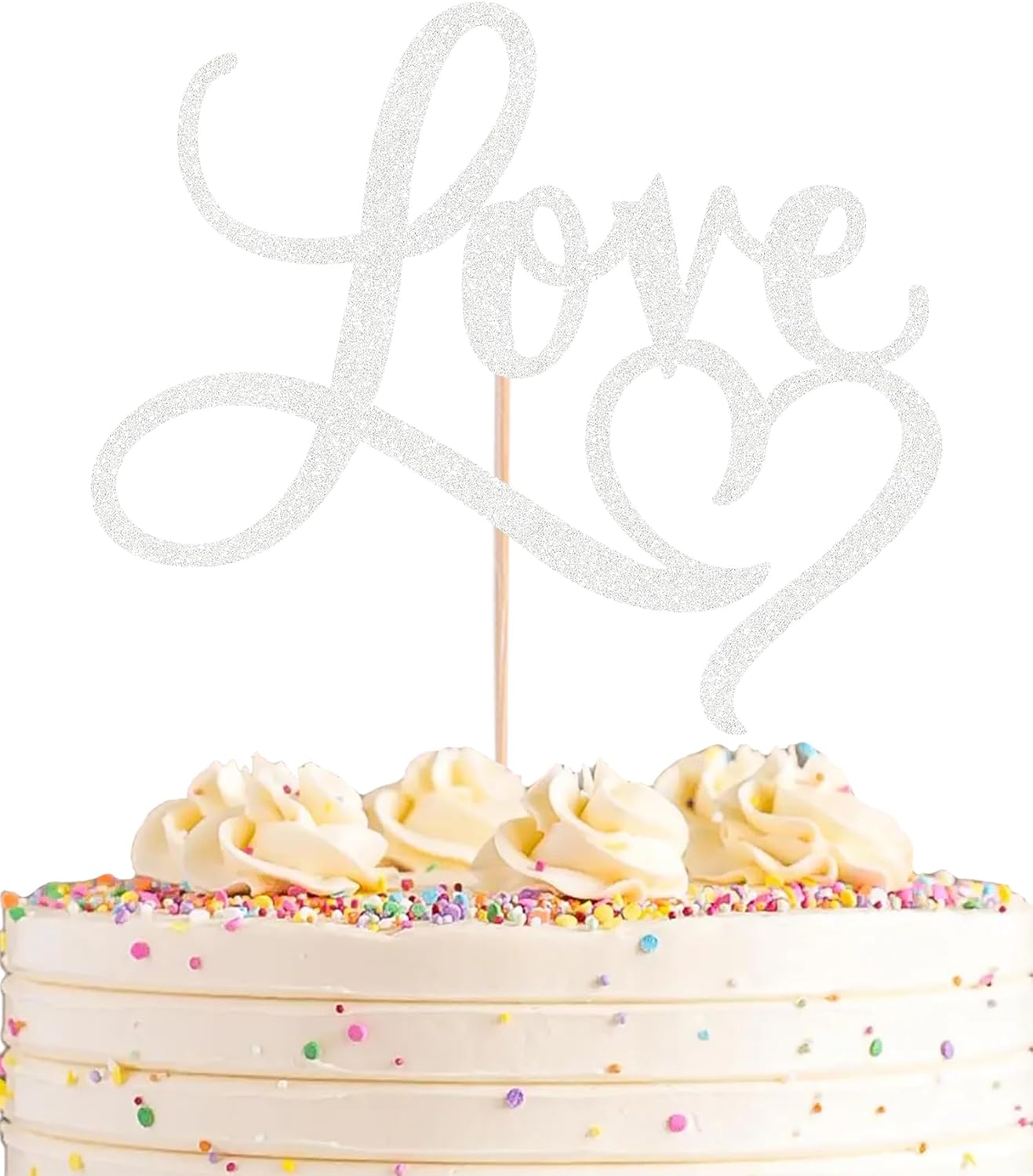 Love Cake Topper - Silver Glitter Paper Wedding Cake Decoration Supplies, Perfect for Bridal Shower/Engagement/Anniversary/Birthday Party