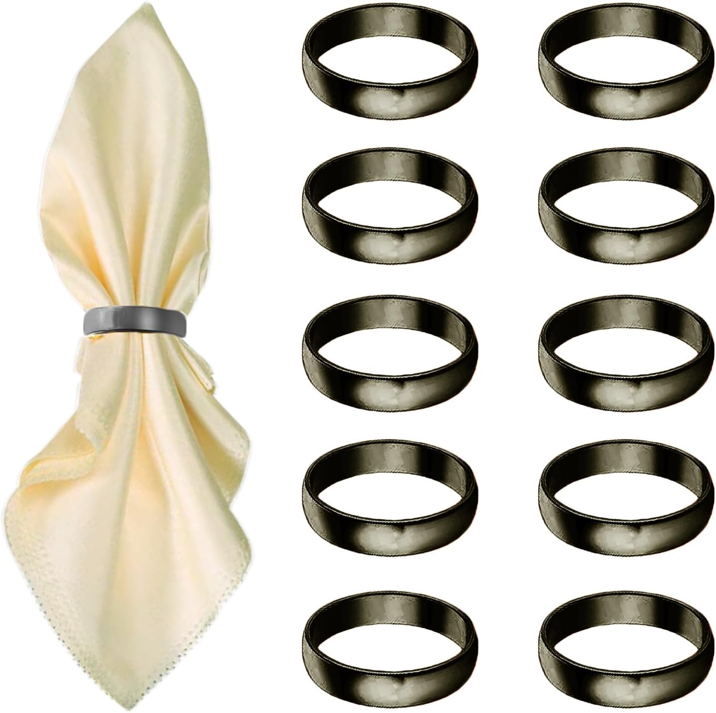 Grey Napkin Rings-10 Pcs Stainless Steel Napkin Rings,Metal Napkin Ring for Table Settings Wedding Christmas Party Dinner Table