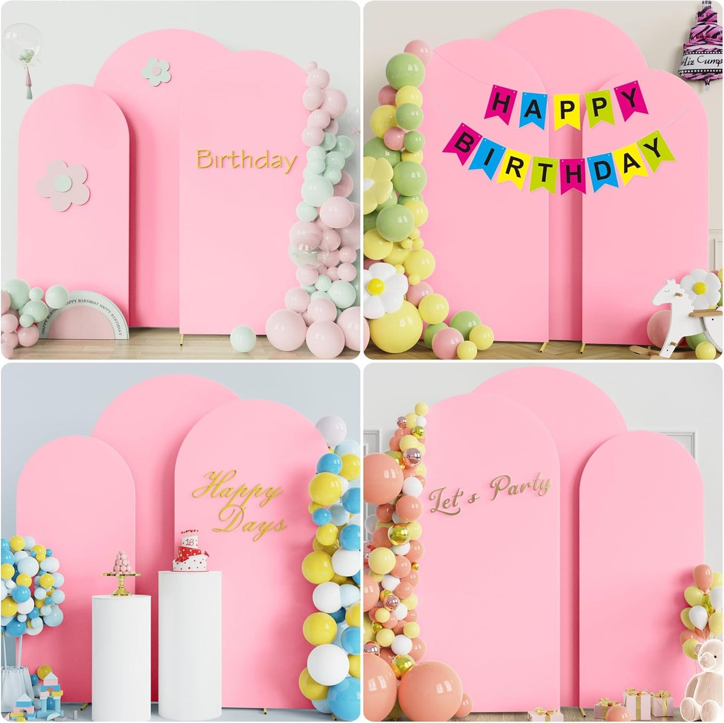 Fomcet Set of 3 Wedding Arch Covers - 6FT, 6.6FT, 7.2FT Pink 2-Sided Round Top Spandex Arch Backdrop Cover Fitted Fabric for Birthday Party, Baby Shower, Wedding Stand Decoration