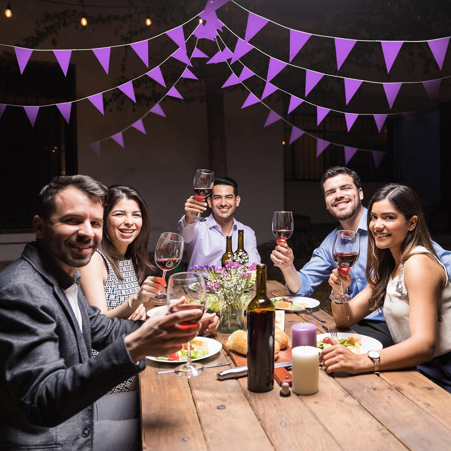 Tatuo 200 Feet Solid Pennant Banners Flags String Triangle Hanging DIY Bunting Flags Party Decorations for Grand Opening Party Banners for Kids Birthday, Shops (Purple)