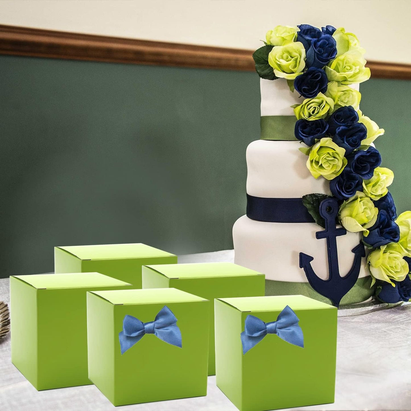 Oletx 25 Pcs Green Paper Gift Boxes, Small Candy Boxes Bulk, 3x3x3 inch Gift Box with Lids, Goodie Treat Boxes for Party Favors, Birthday Gifts, Wedding Gifts