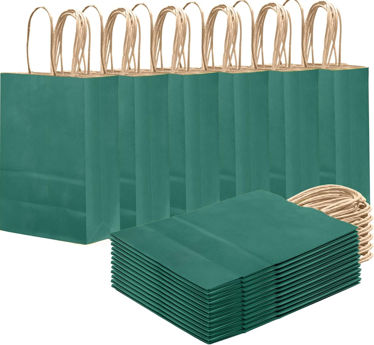 qiqee Peacock Green Gift Bag with Handles Bulk 24Pcs Paper Bags -8.3"x6"x3. 15" Party Favor Bags - Solid Color