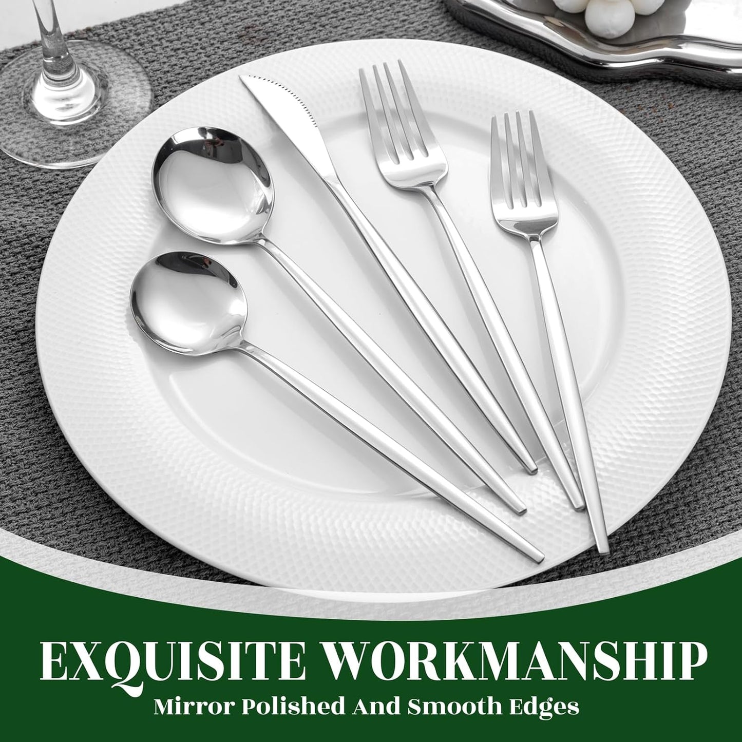 NOCCUR 40-Piece Stainless Steel Silverware Set for 8 - Utensils Set Include Knives Spoons and Forks - Mirror Polished for Home&Party