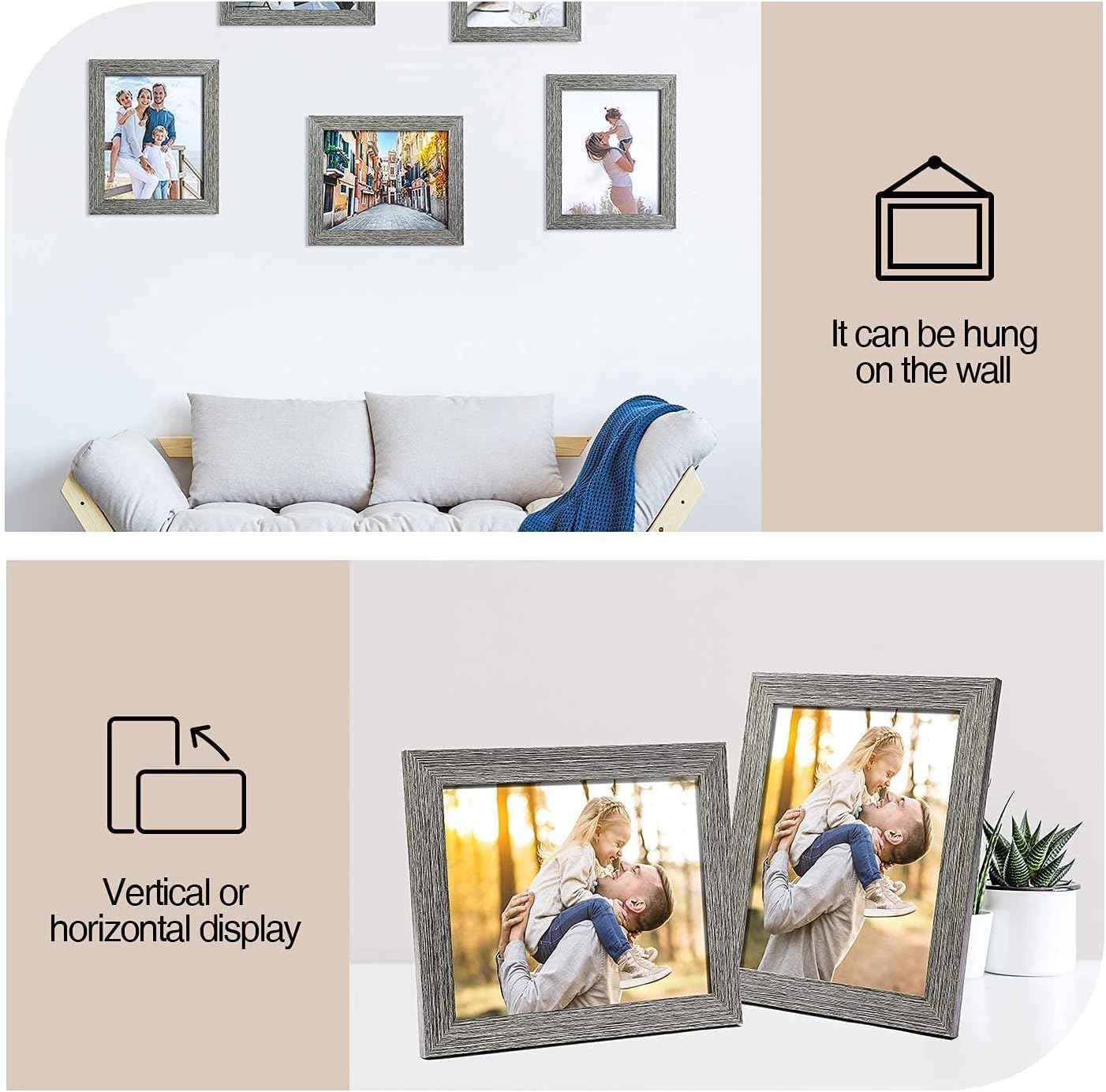 TWING 8 X 10 Picture Frames Set of 6, Rustic Grey Farmhouse Collage Photo Frames Gallery Wall Frame Set for Table Top and Wall Display