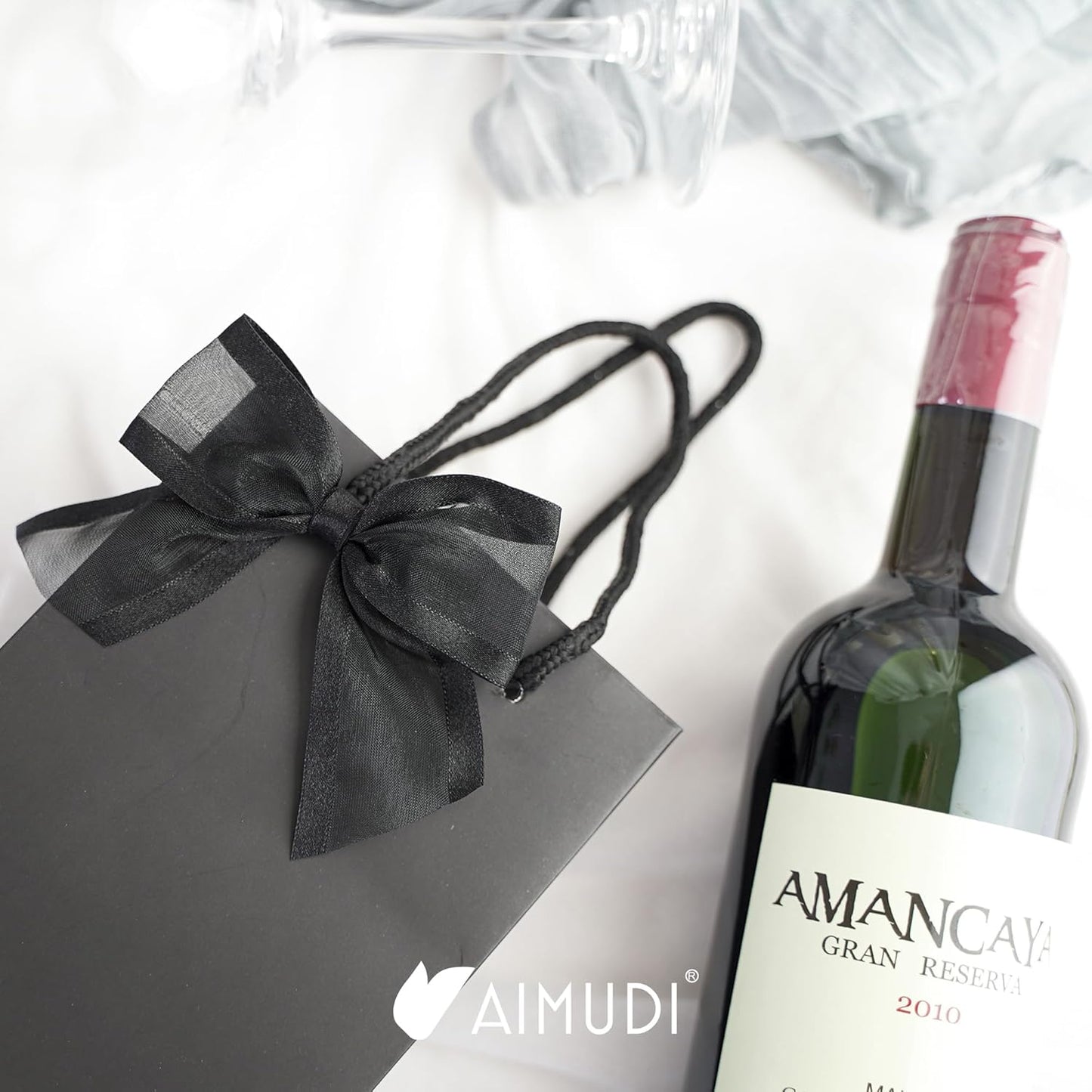 AIMUDI Black Bows for Crafts 4" Organza Bows Premade Twist Ties Bows for Gift Wrapping Treat Bags Baskets Cake Pop Baby Shower Birthday Wedding Decor - 12 Counts