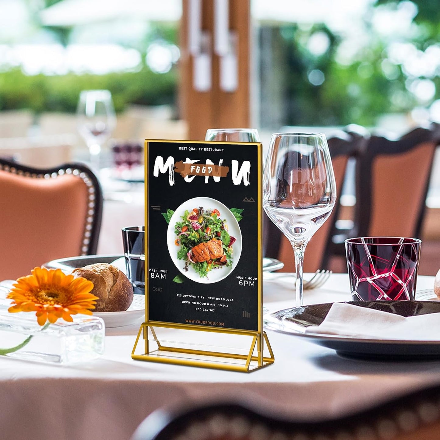 6 Pack Acrylic Sign Holder with Gold Borders, 5x7'' Double-Sided Menu Stands Clear Picture Frames for Restaurant Menu Signs, Wedding Table Numbers, Exhibition & Art Display