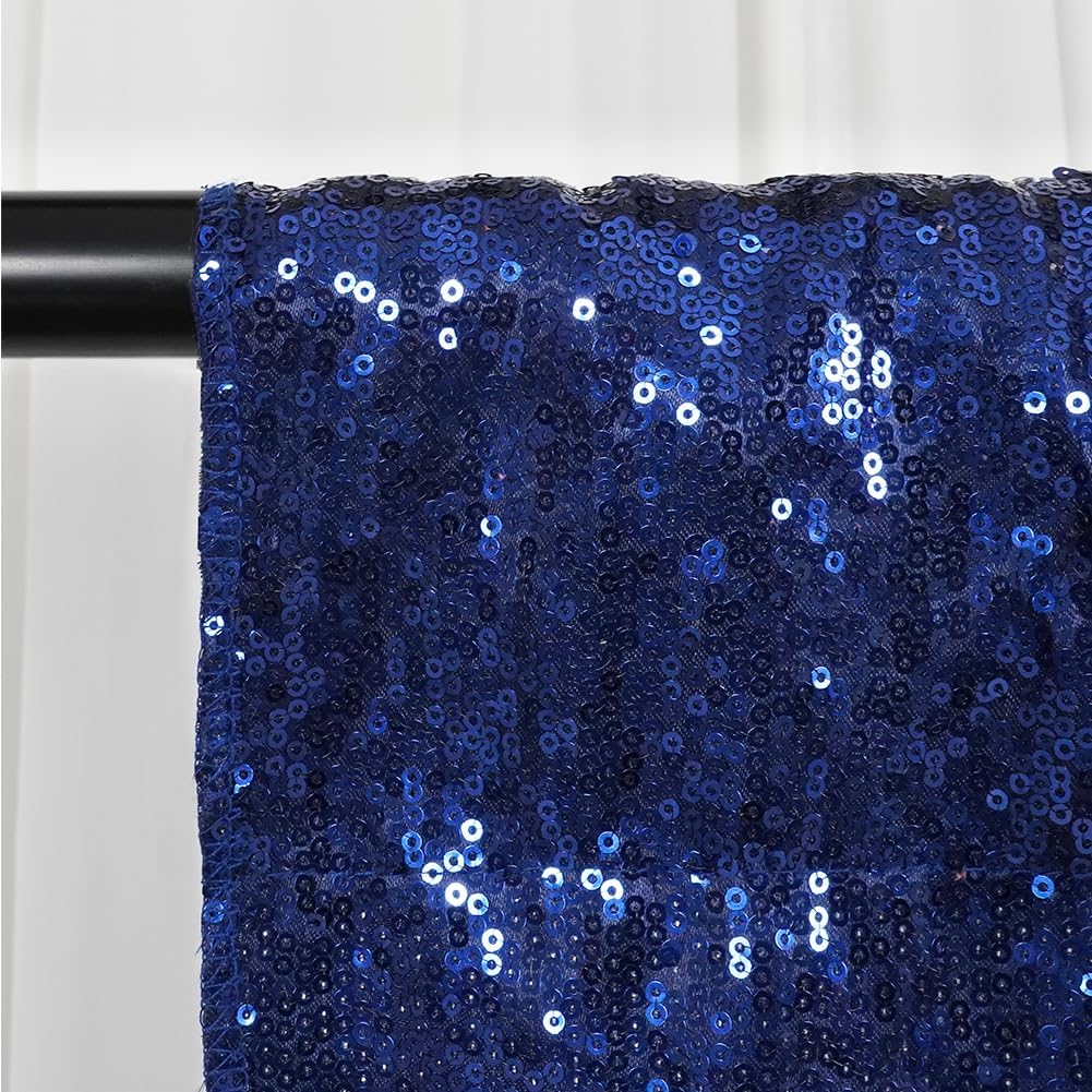 SquarePie Sequin Backdrop Curtain Not See Through Thick Glitter Background for Party 8FT x 10FT Navy Blue