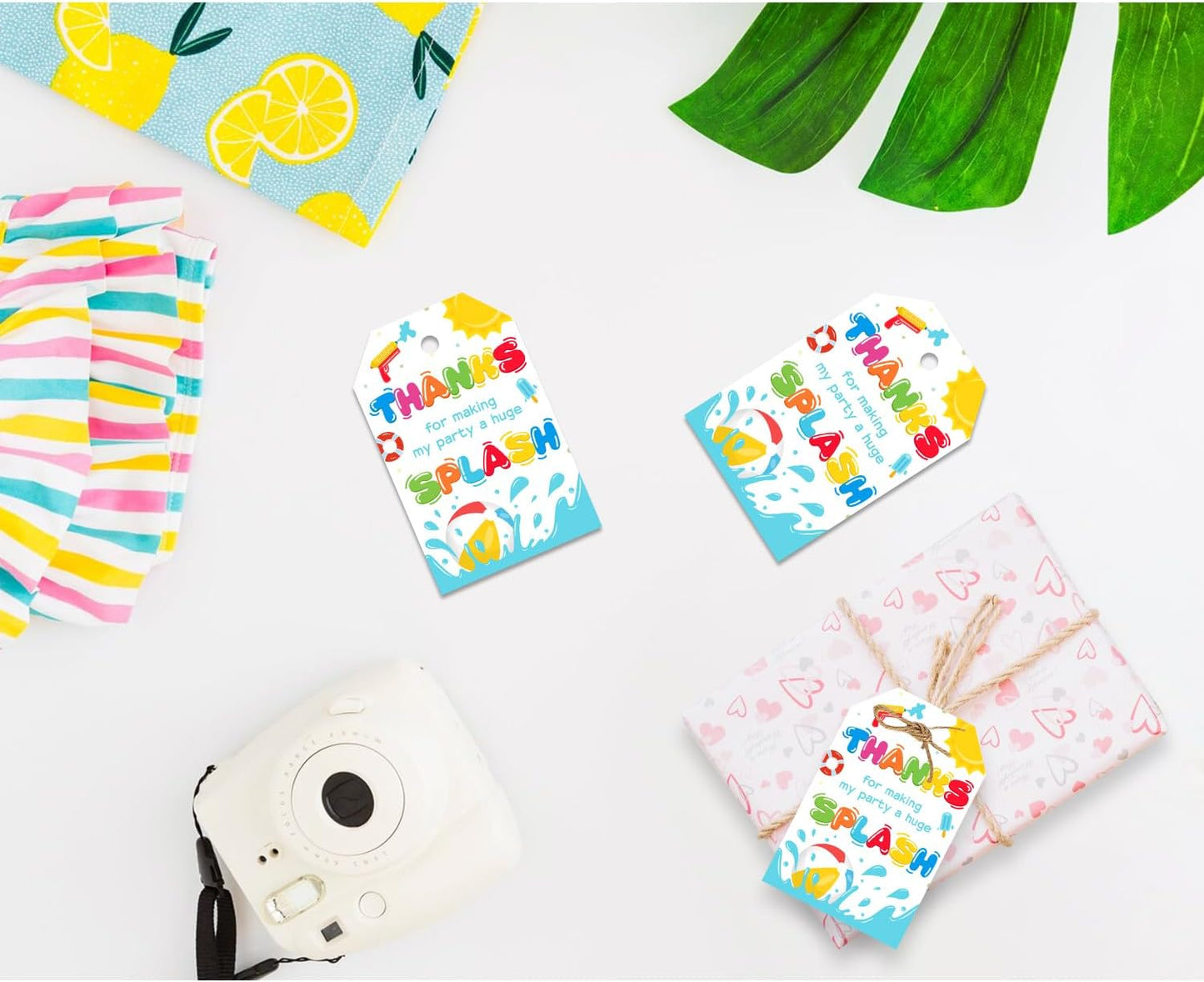 50pcs Pool Party Thank You Tags, Splish Splash Favor Tags for Summer Beach Ball Themed Birthday and Baby Shower Party Gift Wrapping Decoration (Splash)