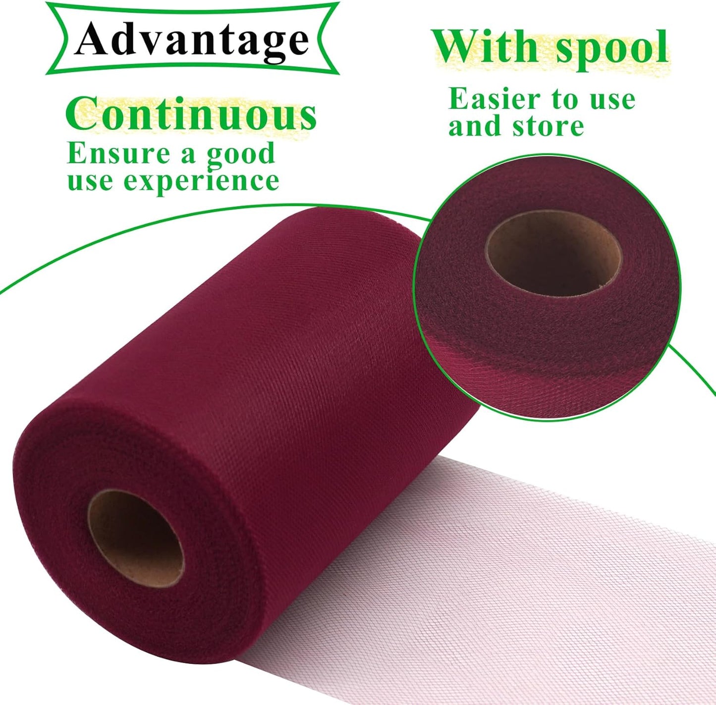 Burgundy Tulle Fabric Rolls 6 Inch by 100 Yards (300 feet) Fabric Spool Tulle Ribbon for DIY Burgundy Tutu Bow Baby Shower Birthday Party Wedding Decorations Christmas Craft Supplies