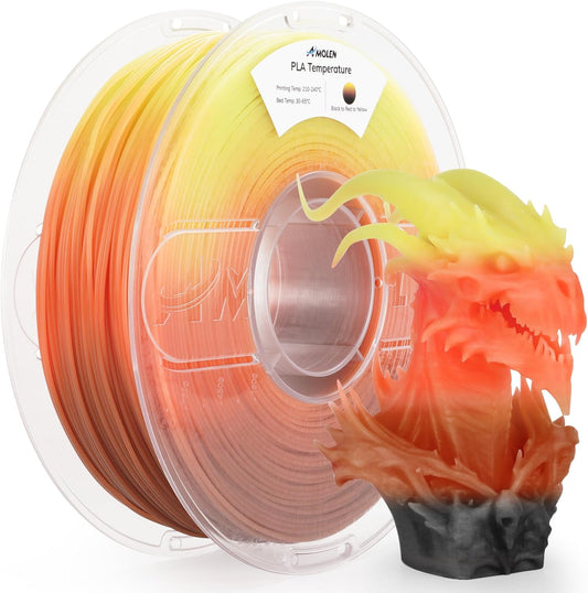 AMOLEN 3D Printer Filament, Triple Color Temp Change Black to Red to Yellow PLA Filament 1.75mm, Cold & Heat Color Change with Temperature, Dimensional Accuracy +/- 0.02mm, 1KG, Fits Most FDM Printers