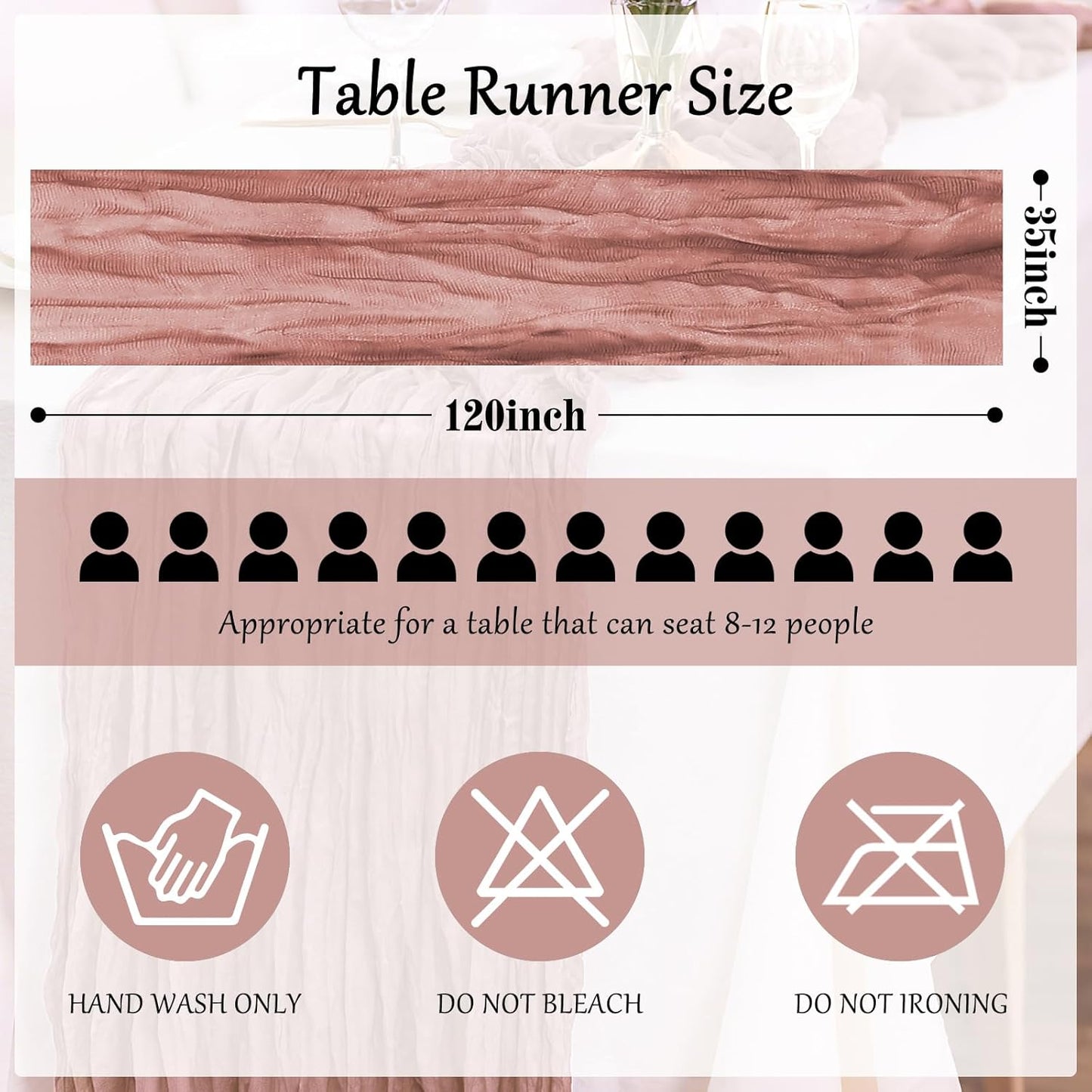 12-Pack Dusty Pink Cheesecloth Table Runners – 10FT (35x120 Inch) Boho Rustic Gauze Fabric Cheese Cloth Table Runner for Weddings, Baby Showers, Bridal Shower, Farmhouse & Birthday Party Decor