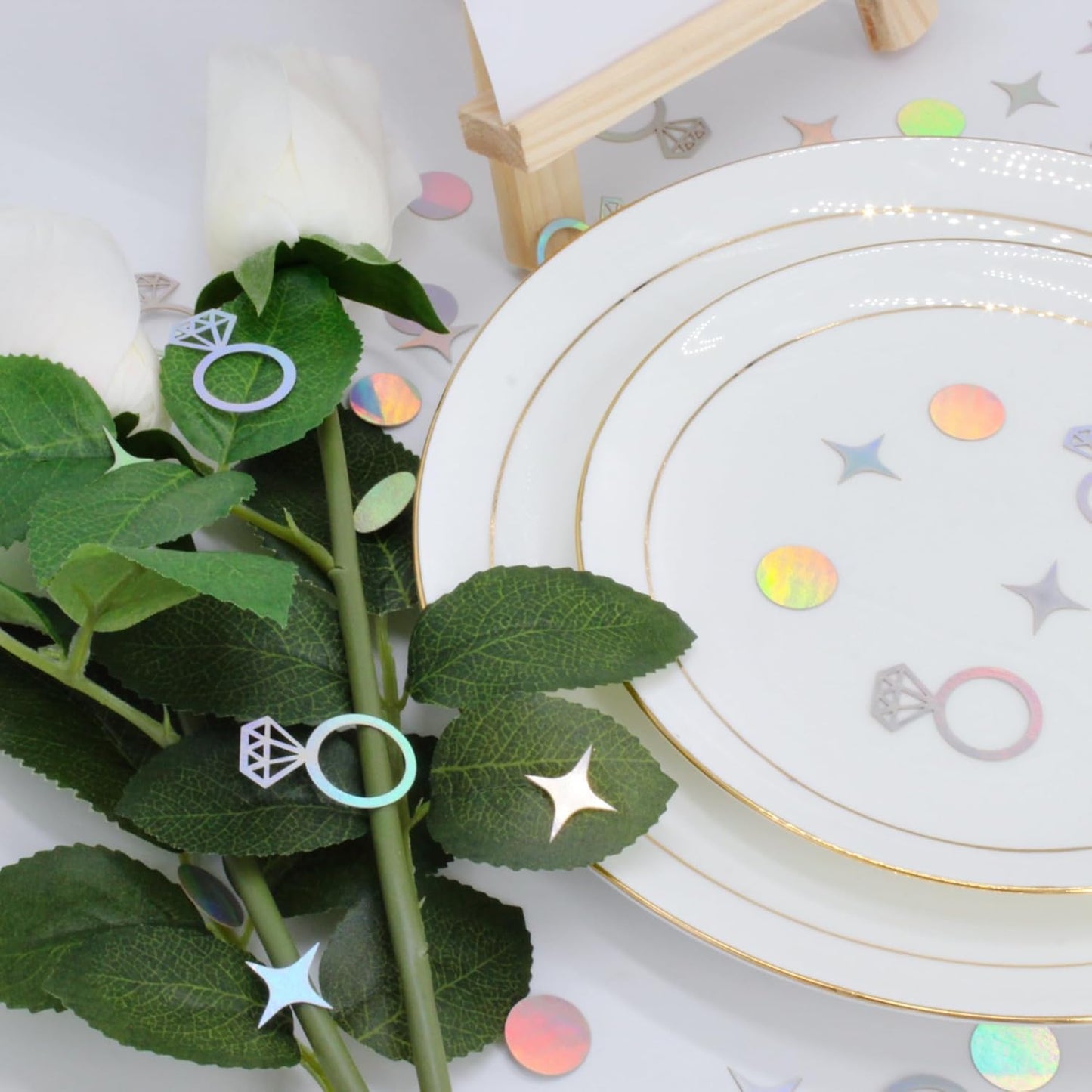 300 PCS Iridescent Bachelorette Confetti, Engagement Confetti Wedding Shower Table Decorations, Ring Table Scatters for Bridal Shower Decorations