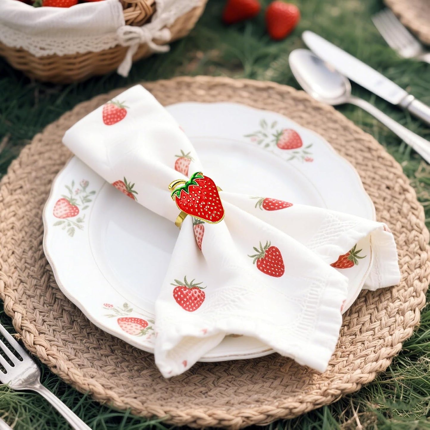 Gold Strawberry Napkin Rings Set of 8 Fall Fruit Napkin Ring Holders for Garden Weddding,Rustic Farmhouse Napkin Rings for Christmas Thanksgiving Day Family Gathering Dinner Table Decor