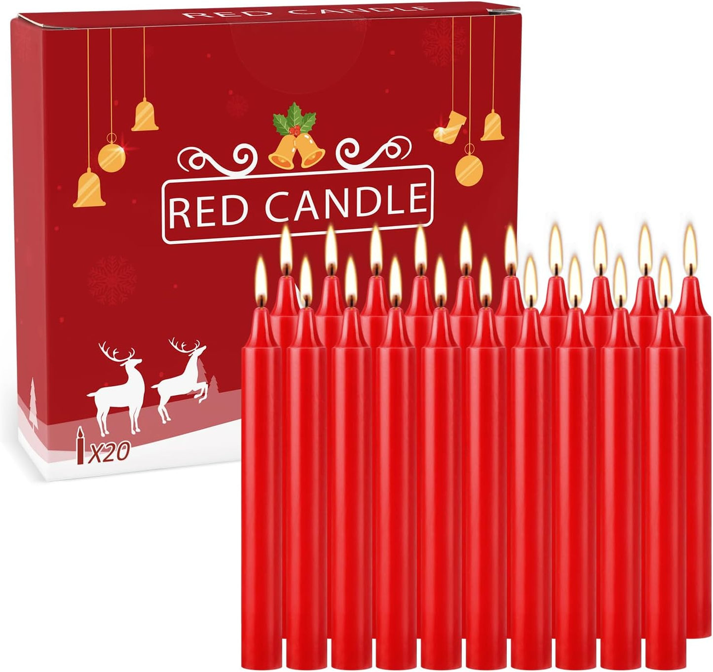 Set of 20 Red Candles –Spell Chime Candles for Christmas,Household, Wedding, Rituals, Prayer, Birthdays, Meditation, Altar,Party and Home Décor Candlesticks - 4 Inch Tall, Unscented (Red)