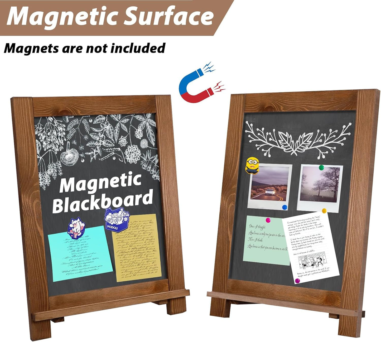 Magnetic Chalkboard 10"x14" Small Chalkboard Signs with Stand, Tabletop or Wall-Hanging Menu Board, Rustic Wood Frame Chalk Board Sign Board for Countertop Display/Home Décor/Wedding