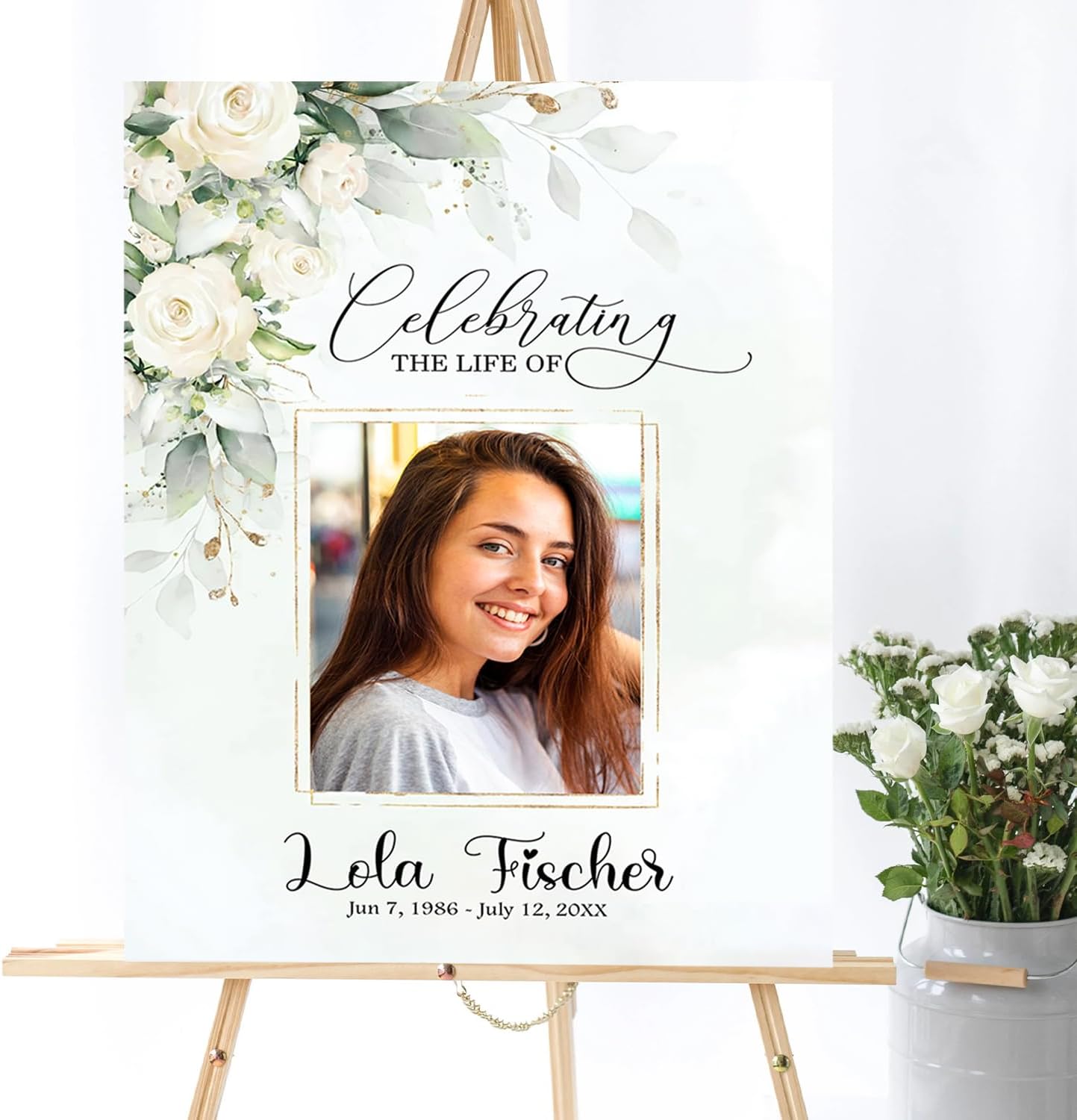 Funeral Welcome Sign with Photo, White Greenery Funeral Welcome Sign, Celebration of Life Decoration, Funeral Memorial Sign, In Loving Memory Sign, Photo Sign, Funeral program
