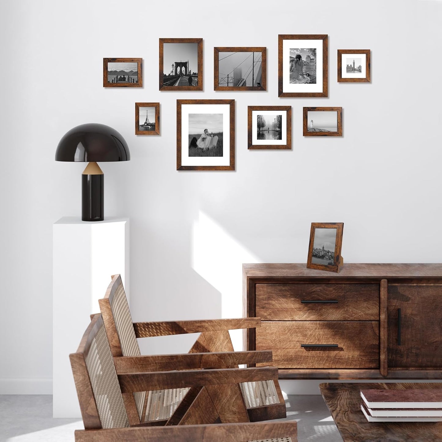 11x14 Picture Frame Set of 4 with Tempered Glass, Rustic Frame Display 8x10 Pictures with Mat or 11 x 14 Without Mat, Wooden Photo Frames for Wall Mounting