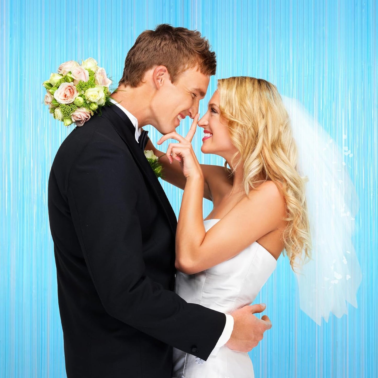 Macaron Light Blue Tinsel Backdrop Foil Fringe Curtains, 2Pack Fringe Backdrop for Birthday Door Decorations, Wedding Baby Shower, Party Supplies for Bachelorette, Graduation, Christmas, Disco Decor