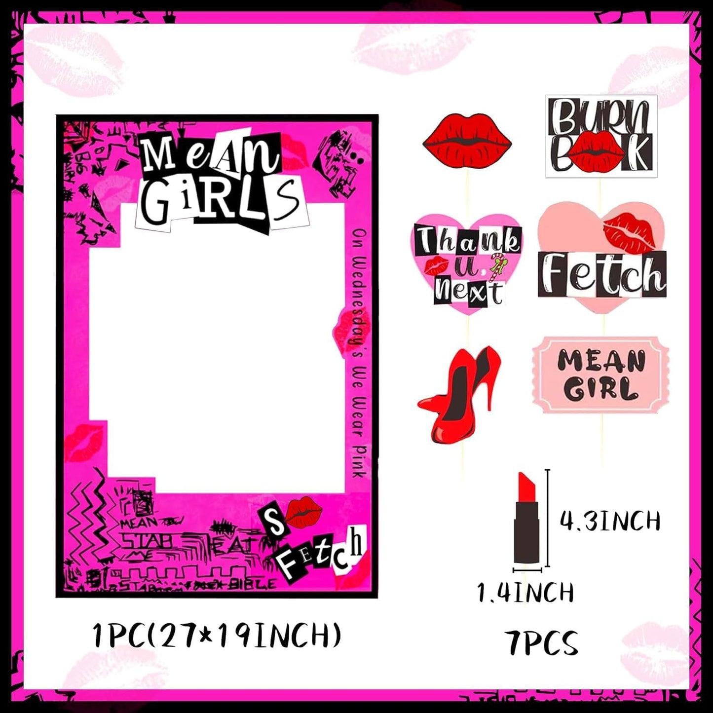LaVenty Mean Girls Party Photo Booth Props Frame Mean Girls Party Decoration Y2k Birthday Party Decorations Hot Pink Girl Birthday Party Supplies