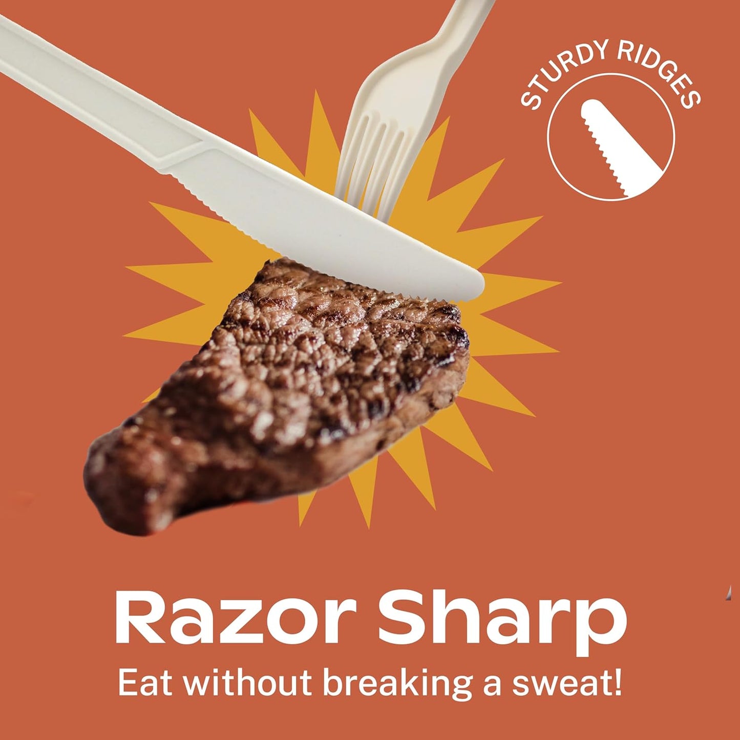 CORAL Ivory White 100% Compostable Knives - 120 Heavy Duty No Plastic Knives (7.0 inch) - Break Resistant with Smooth Edges, Ocean Friendly Alternative to Plastic Silverware - Biodegradable & Disposable Knives