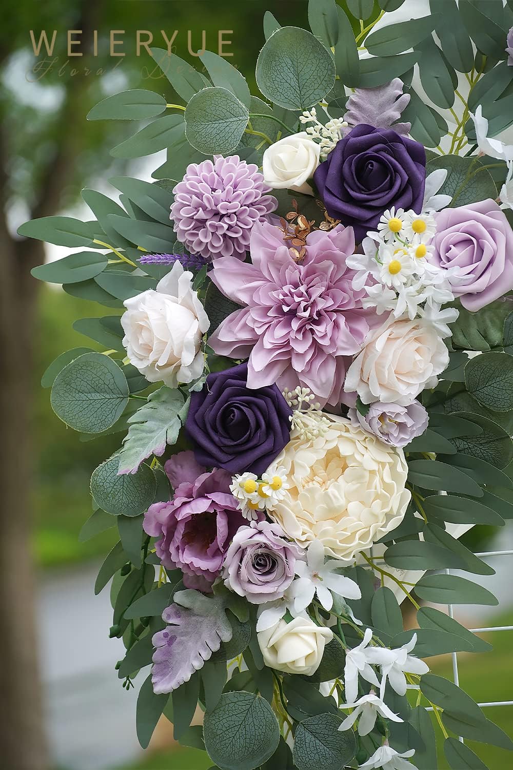 Artificial Wedding Arch Flowers Kit(Pack of 3),2Pcs Artificial Flower Arch Decor,1Pcs Sheer Drape for Wedding Ceremony Arbor for WeddingCeremony (Lavender & Cream)