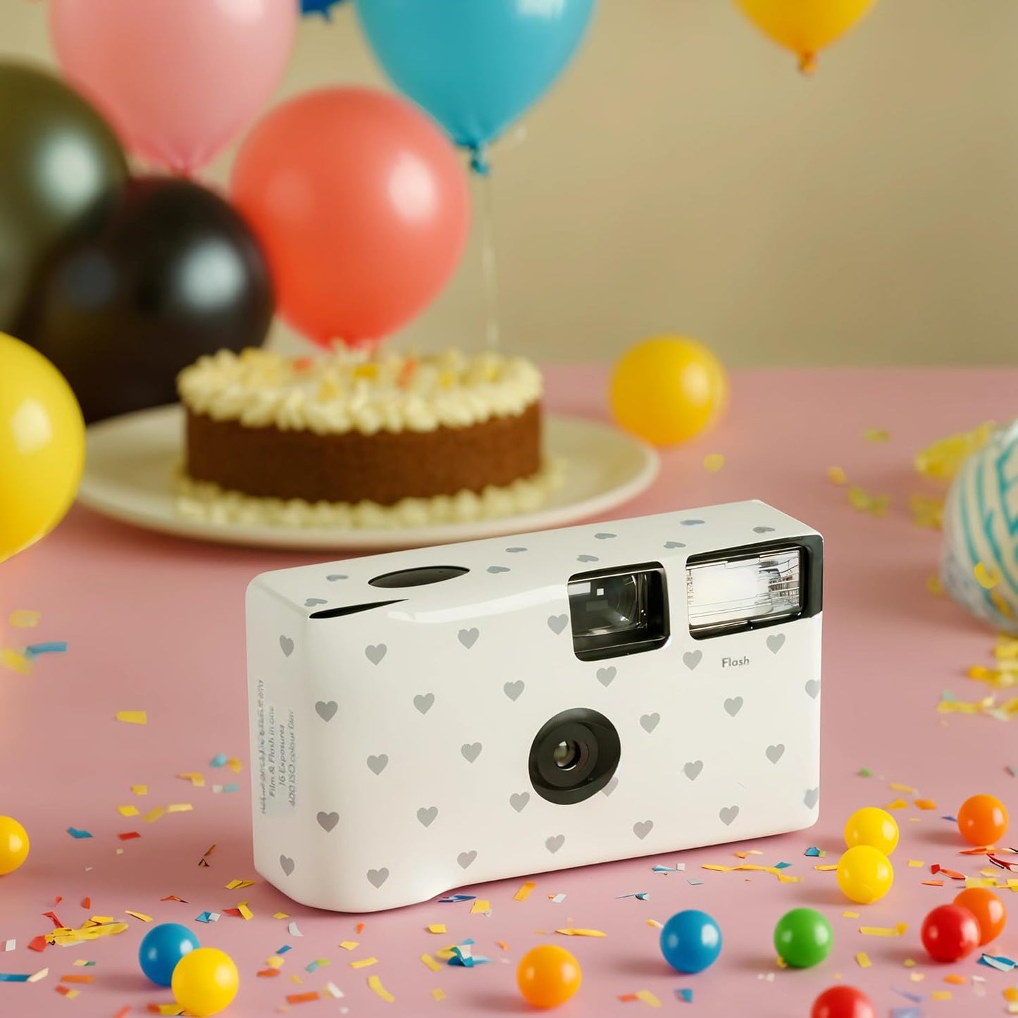 Weddingstar Disposable Camera with Flash - Single Use 35mm Film Camera for Wedding or Party Favors - Silver Hearts (10 Pack)