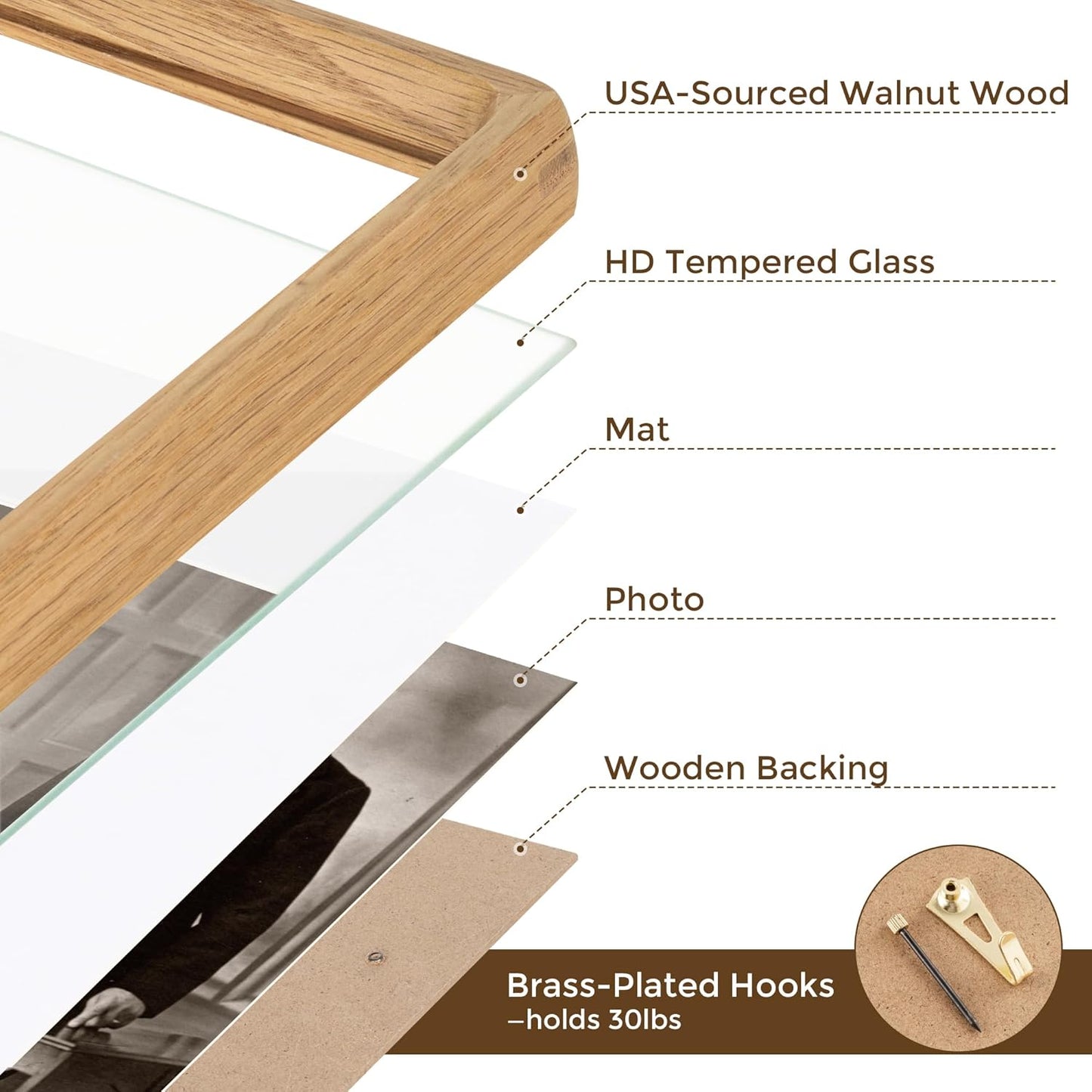 18x24 Frames USA-Sourced Natural Oak Wood Solid Wood Photo Frame Handcrafted Rounded Corner with Mat to 16x20 Picture Display with Real Glass Family Picture, Wedding Photo Mounted