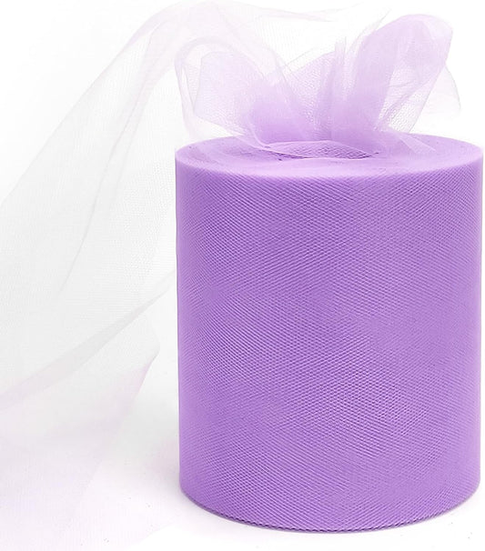 6" x 200 Yards Lavender Tulle Fabric Rolls, Light Purple Spool Tulle Ribbon for DIY Tutu Skirt Wedding Decoration Baby Shower Birthday Party Backdrop Christmas Gift Wrapping Bow Craft Supplies