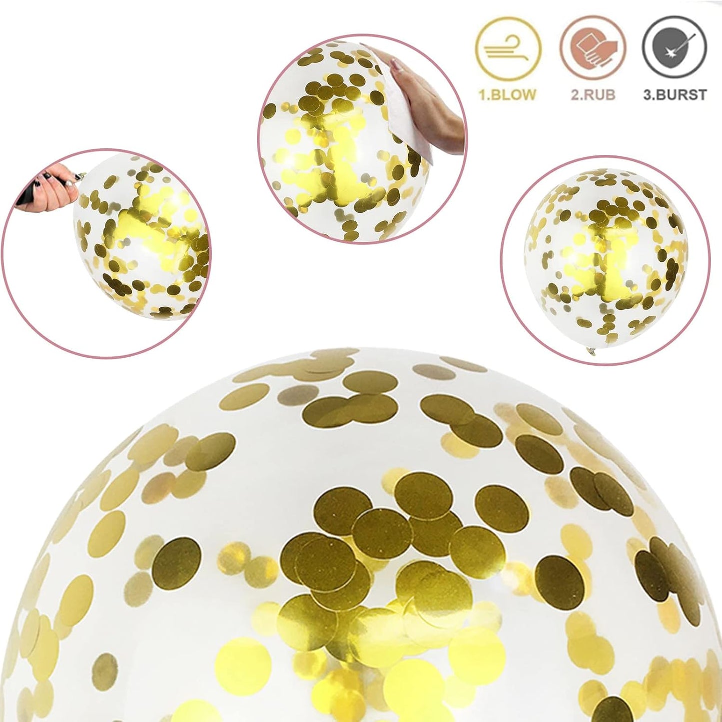 Balloons Pink White Gold, 12 Inch Pastel Pink Pearl White Metallic Chrome Gold Confetti Latex Balloons, Baby Pink Gold Party Balloons Set for Girls Baby Shower Birthday Princess Party Decorations