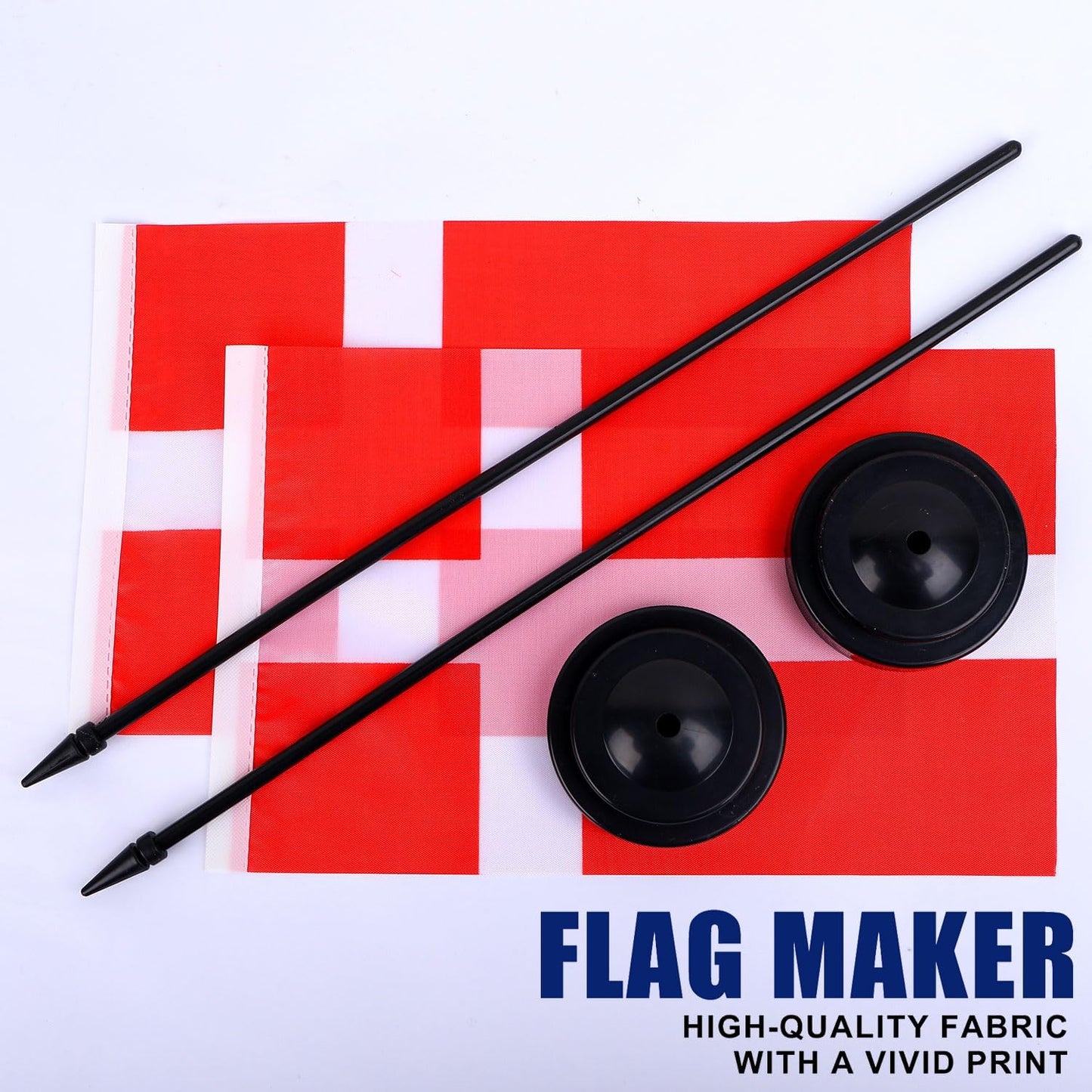 Denmark Desk Flag 12" Solid Pole Deluxe Set Danes Flags Banner Mini Small Denmark Office Table Flags with Black Stand Base Desktop Decorations(2Pack)
