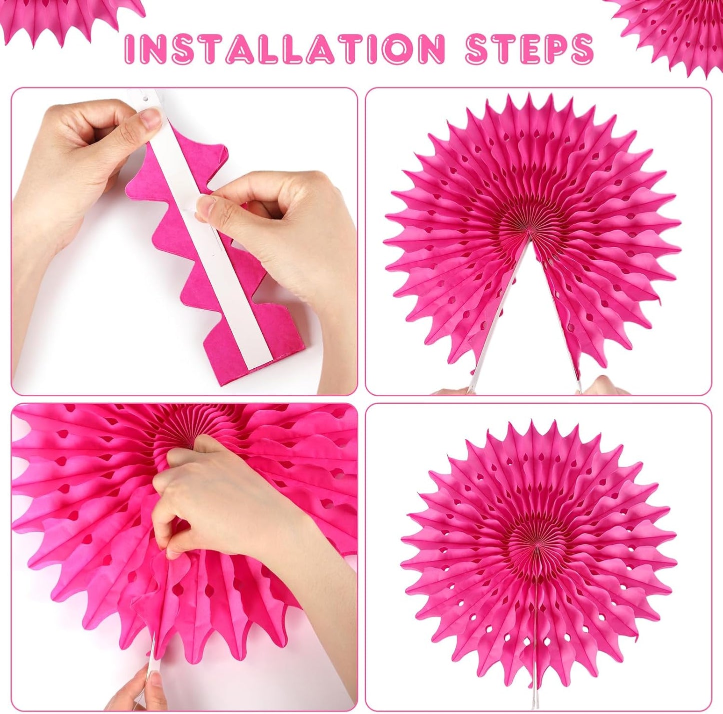 BestoFun 12PCS Paper Fans Hot Pink and Orange Party Decorations Tissue Paper Flowers Decorations for Girl Groovy Birthday Baby Shower Wedding Bachelorette Room Wall Hanging Décor