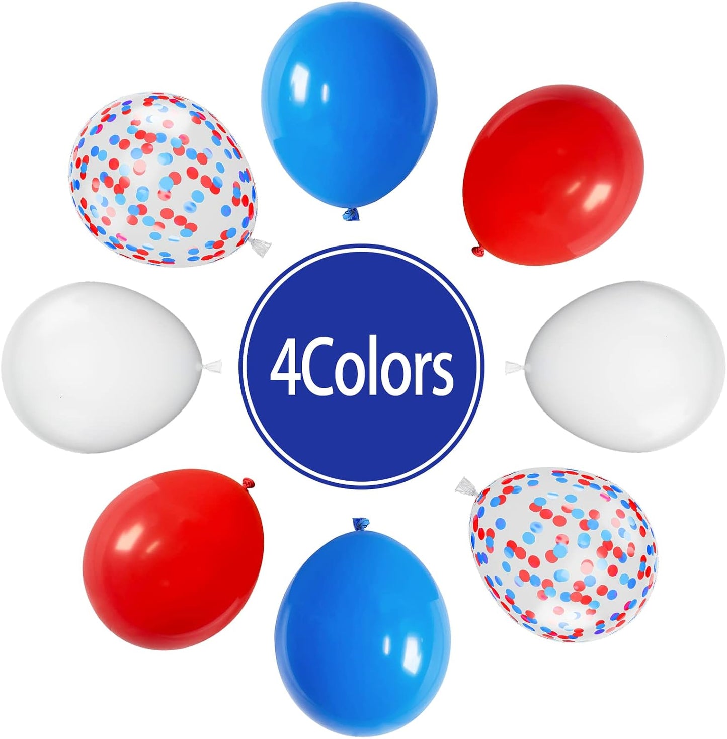 Paready Red and Blue Latex Balloons, 30 Pcs 12 Inch White and Red Blue Confetti Balloons with Ribbons for 4th of July Independence Day Birthday Baby Shower American Party Graduation Decoration