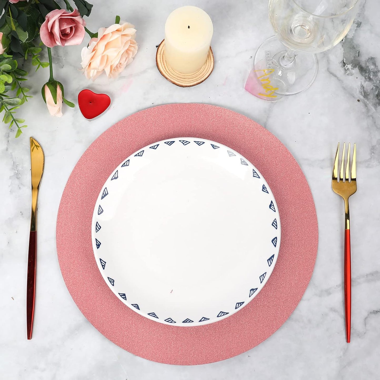 50 Pieces Rose Gold Glitter Paper Place Mats Sparkle 14'' Round Disposable Table Mats Rose Golden Doilies Decorative Placemats for Wedding Banquet Party Home Dining Table Decor