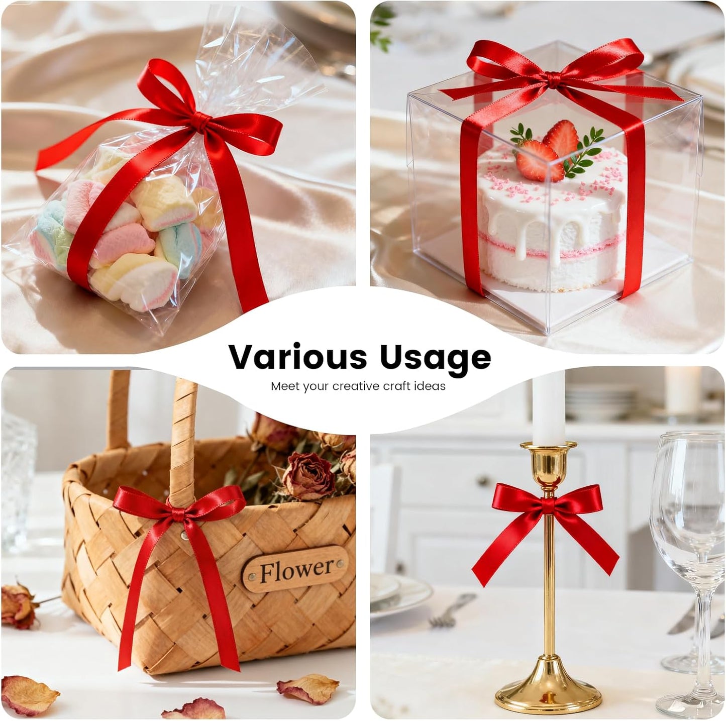 5/8 Inch 100 Yards Satin Ribbon Red, Solid Color Fabric Ribbon for Gift Wrapping, Wedding, Polyester Gift Ribbon for Birthday Party Decoration, Valentine's Day, Craft, Hair, Floral, Sewing