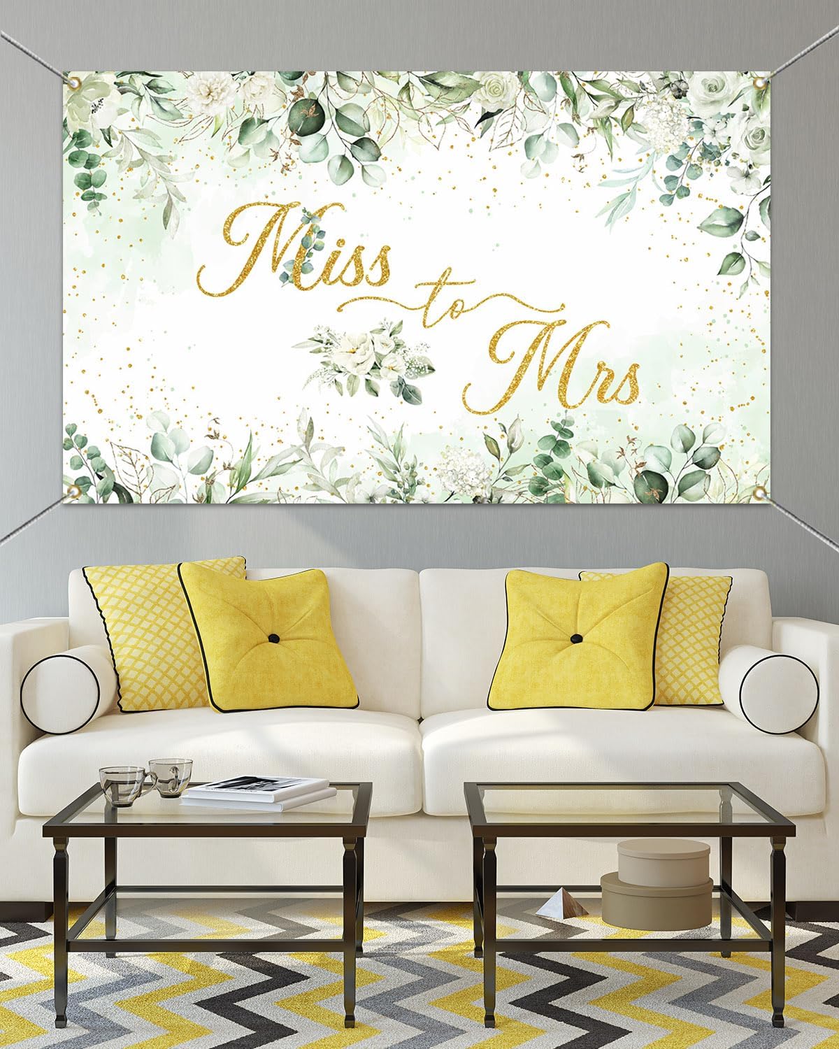 Mocsicka Miss to Mrs Banner Greenery Leave Gold Dots Bridal Shower Party Decorations Banner for Wedding Engagement Bachelorette Party Backdrop for Photography Photo Booth props (Green, 70.8x43.3 inch)