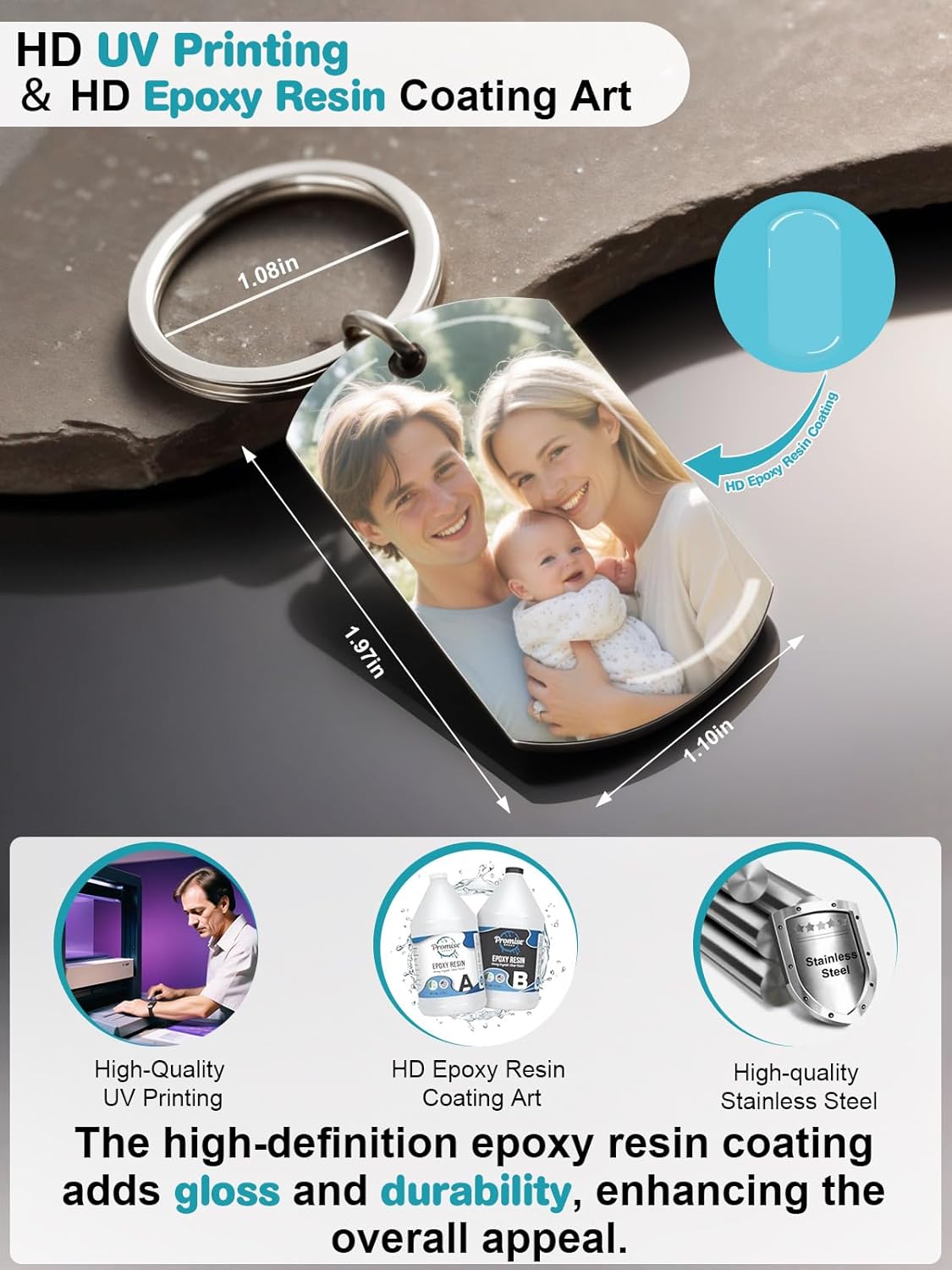 Custom Keychain with Picture - Personalized Photo LOGO Text Customized Key Chain for Boyfriend Dad Men Gifts
