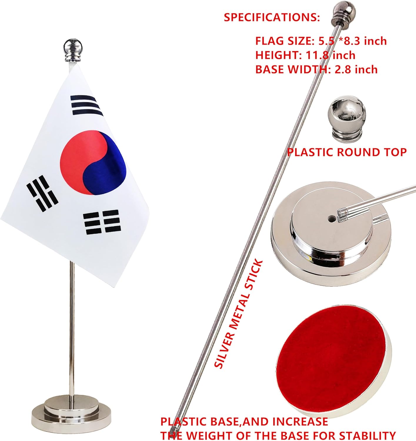 South Korea Korean Deluxe Desk Flag Set Small Mini Miniature South Korea Korean Table Desktop Flags,Festival Events Celebration,Office Decoration-2 Pack