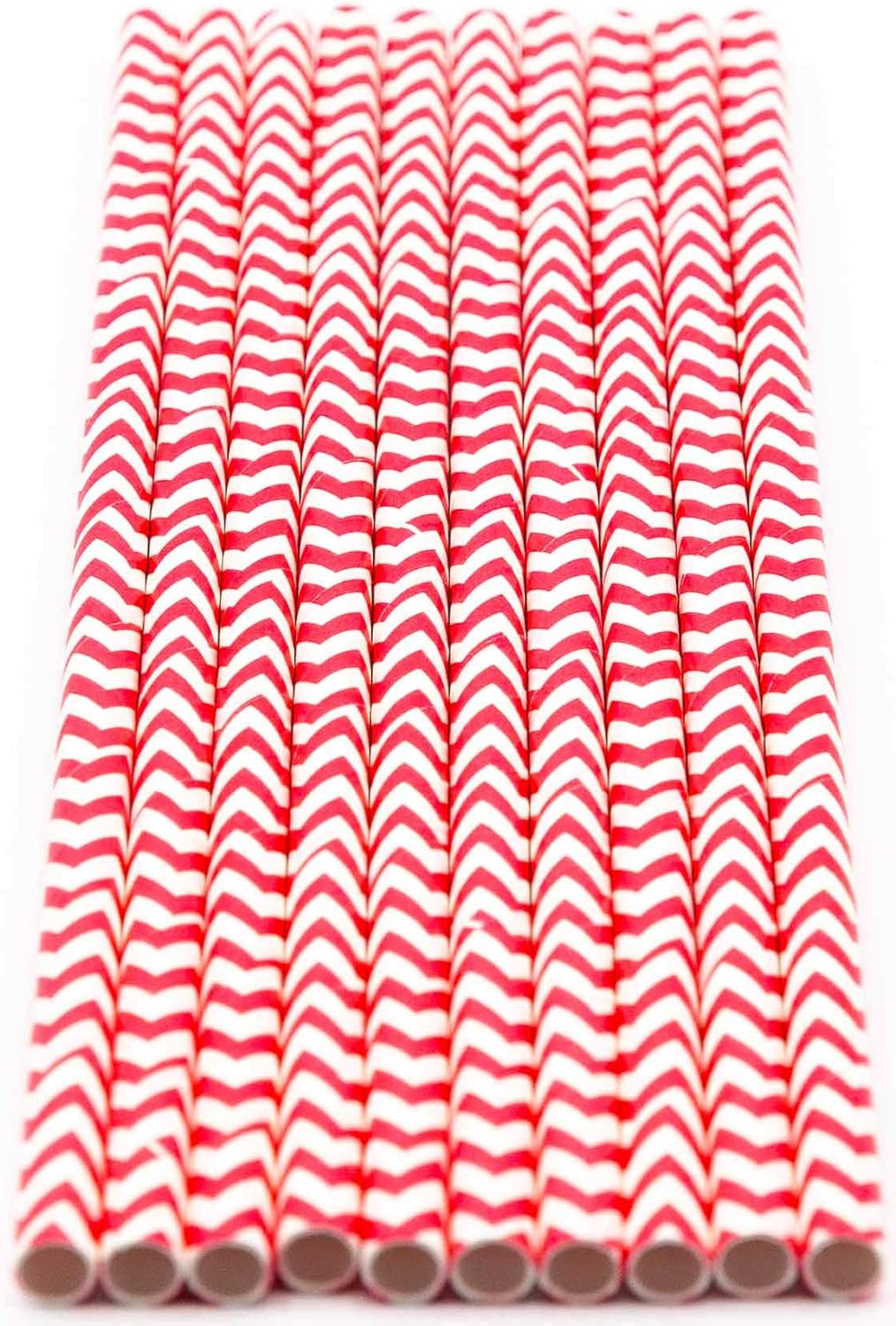 Pack of 150 Red Chevron Biodegradable 4-Ply Paper Drinking Straws (Compostable, Non-toxic, BPA-free)