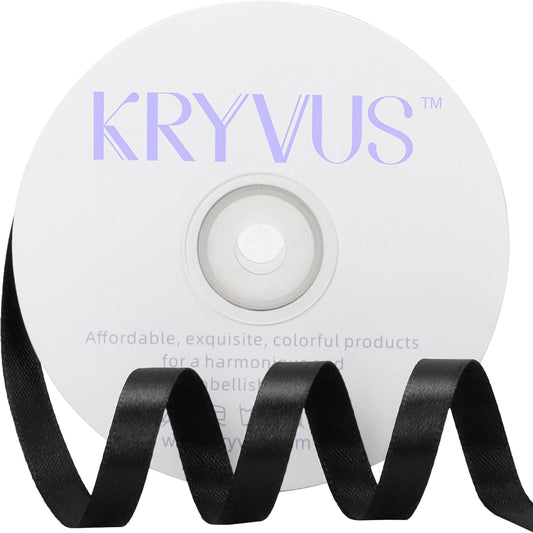 Black Satin Ribbon 3/8 inch X Continuous 50 Yards, Single Face Polyester Black Ribbon Perfect for Gift Wrapping, Flower Bouquet, Wedding Decor, Crafts, Bow Making, Sewing and More