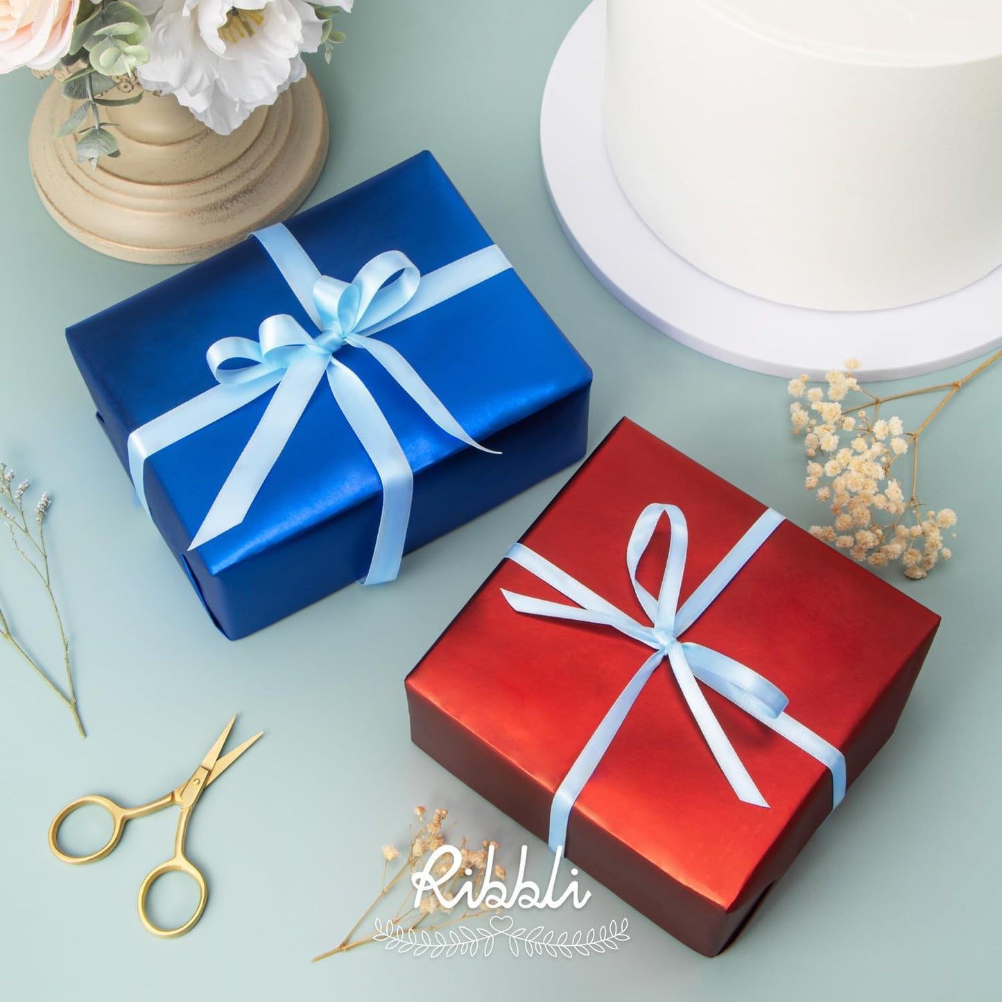 Ribbli Light Blue Satin Ribbon Double Faced Satin 1/2 Inch x Continuous 100 Yards-Baby Blue Ribbon for Gift Wrapping Crafts Wedding Decoration Bows Bouquet Floral Arrangement