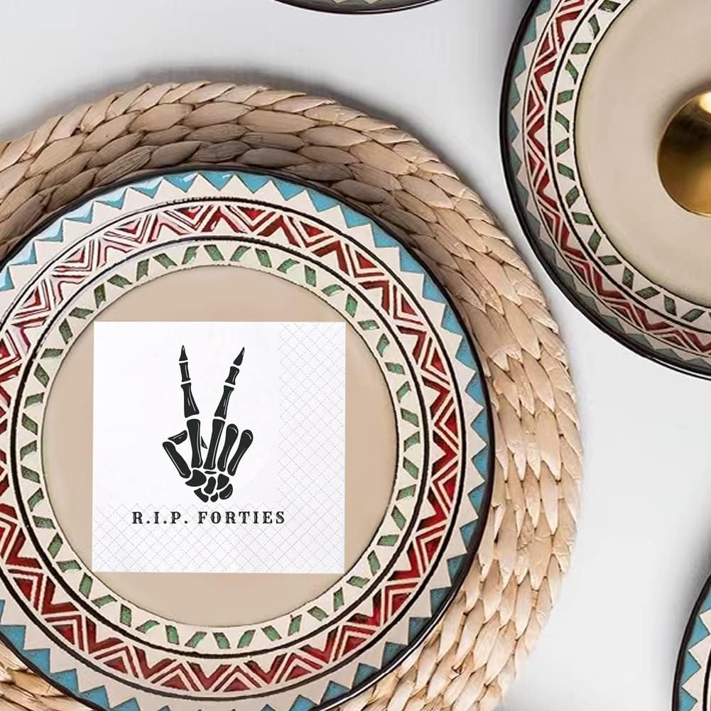 SharkBliss RIP Forties Cocktail Napkins, 100 Pack RIP Forties Death to My 40s Dirty 50 Birthday Paper Cocktail Beverage Napkins in Bulk for 50th Birthday | 2-Ply, 5x5" (RIP Forties Napkins)