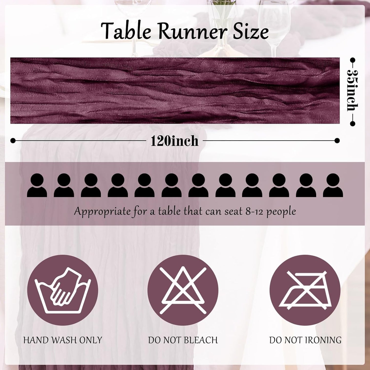 Cheesecloth Table Runner 10FT (35x120 Inch) - 10 Pack Dusty Purple Boho Gauze Fabric Cheese Cloth Table Runner Rustic Sheer Table Runners Cheesecloth for Wedding, Bridal Shower, Birthday Party Decor