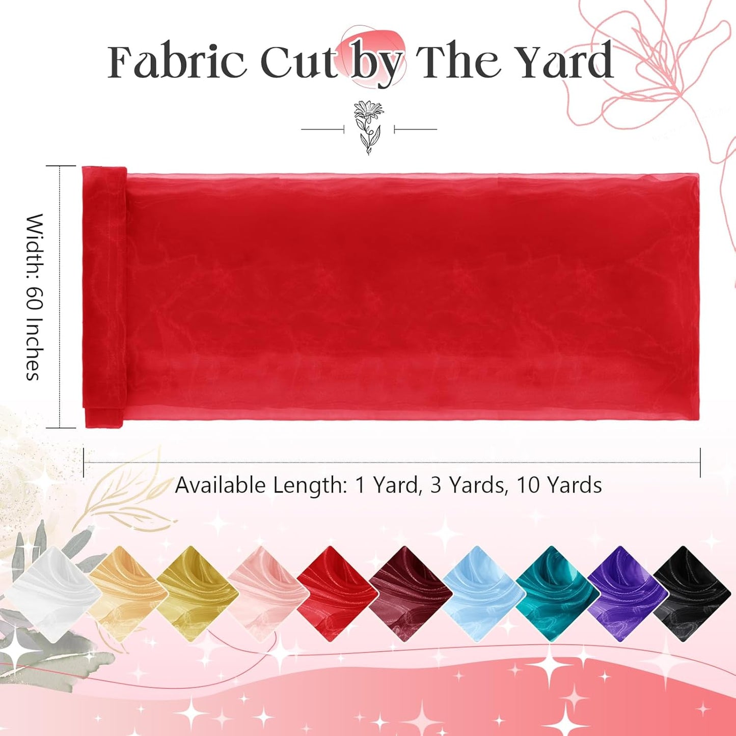 P Pothuiny Sheer Organza Fabric by The Yard, 1 Yard x 60 Inch Wide Bridal Red Organza Tulle Fabric Roll Shiny Gauze Fashion Dress Sewing Craft for Wedding Party Decorations Backdrop