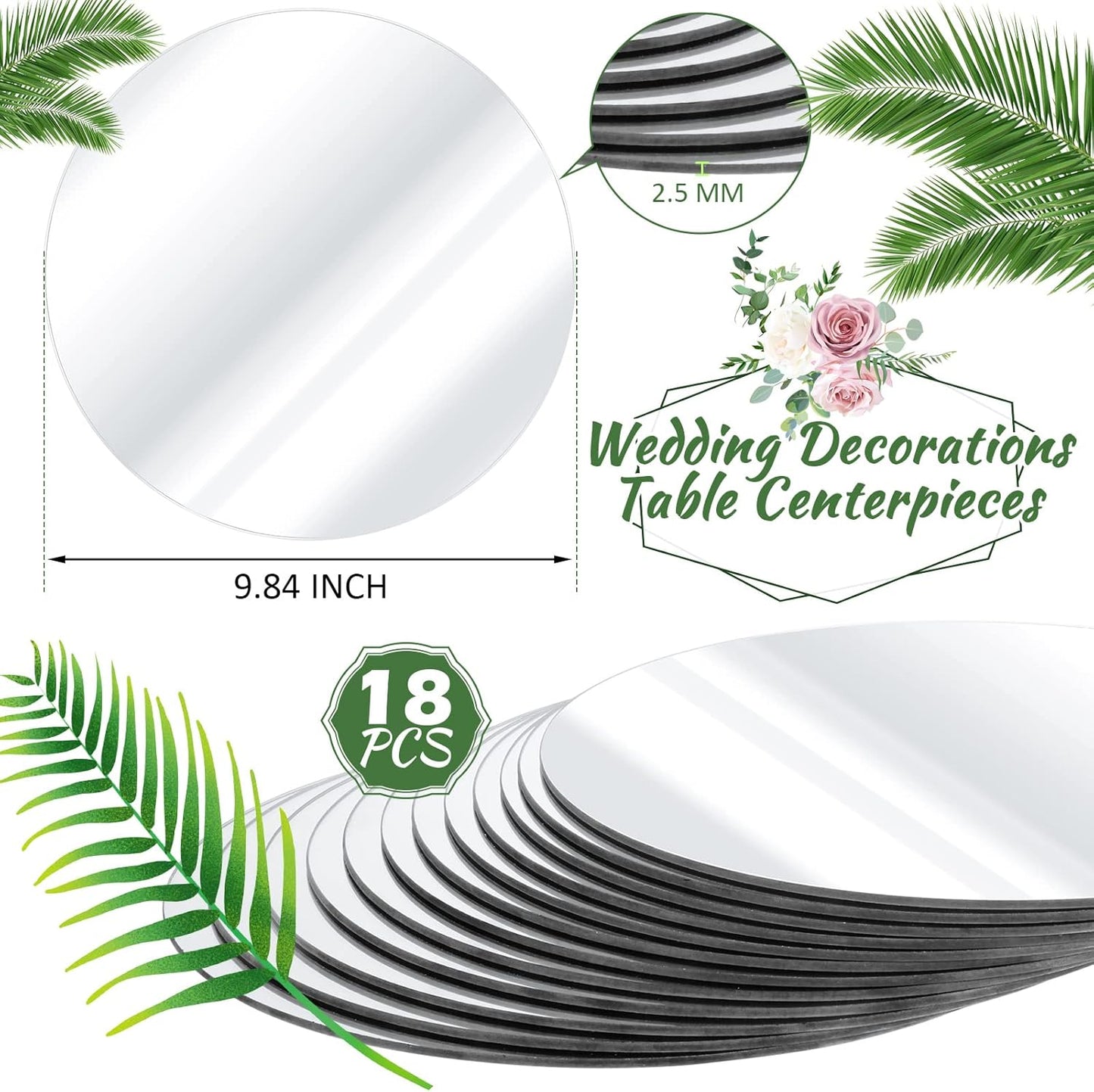 Tuanse 18 Pcs Round Mirror Candle Plate Set Round Trays Circle Centerpieces for Tables Mirror Plate Party Tiles for Wedding Decor Crafts Christmas Decorations(10 Inch)