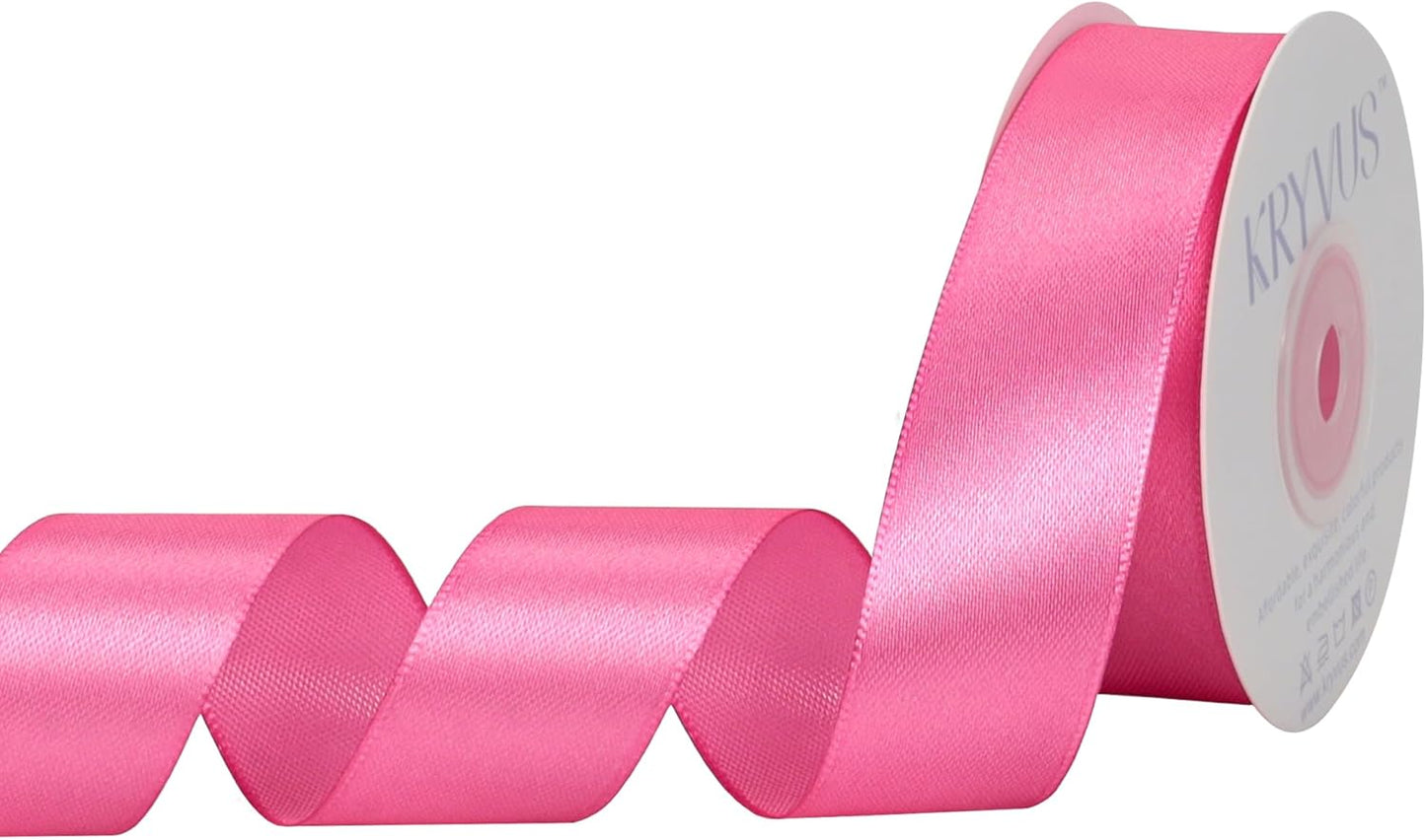 Hot Pink Satin Ribbon 1 inch X Continuous 25 Yards, Single Face Polyester Ribbon Perfect for Gift Wrapping, Flower Bouquet, Wedding Decor, Crafts, Bow Making, Sewing and More