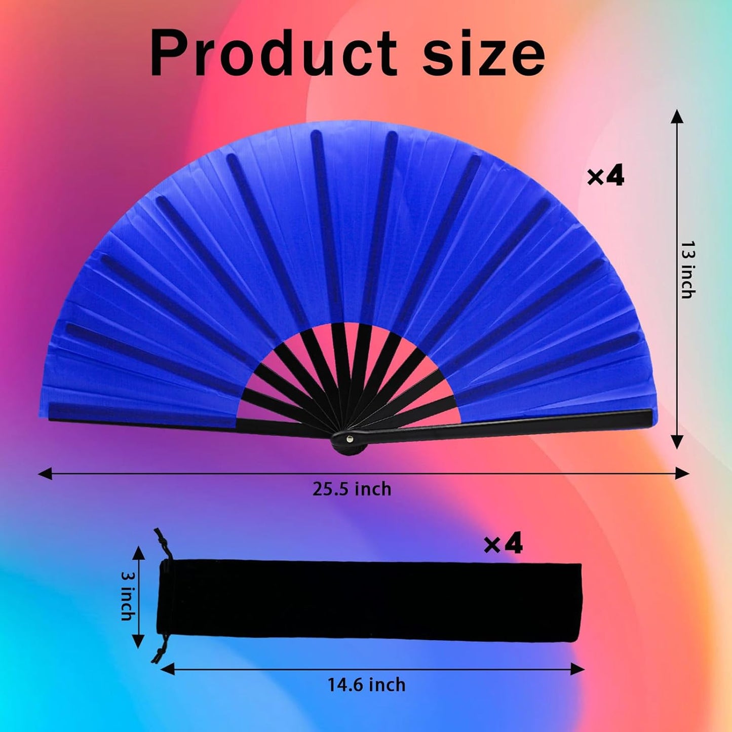 13inch Large Rave Fan Popping Clacking Fans for Line Dancing,Hand Fans for Women Foldable,Boots on The Ground Fan,Portable for Outdoor,Wedding,Party,Decoration (Four Colors)