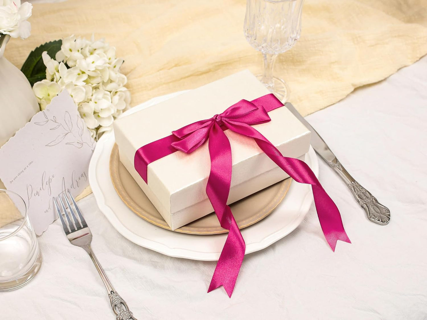 Rose Red Satin Ribbon 1 inch X Continuous 25 Yards, Single Face Polyester Ribbon Perfect for Gift Wrapping, Flower Bouquet, Wedding Decor, Crafts, Bow Making, Sewing and More